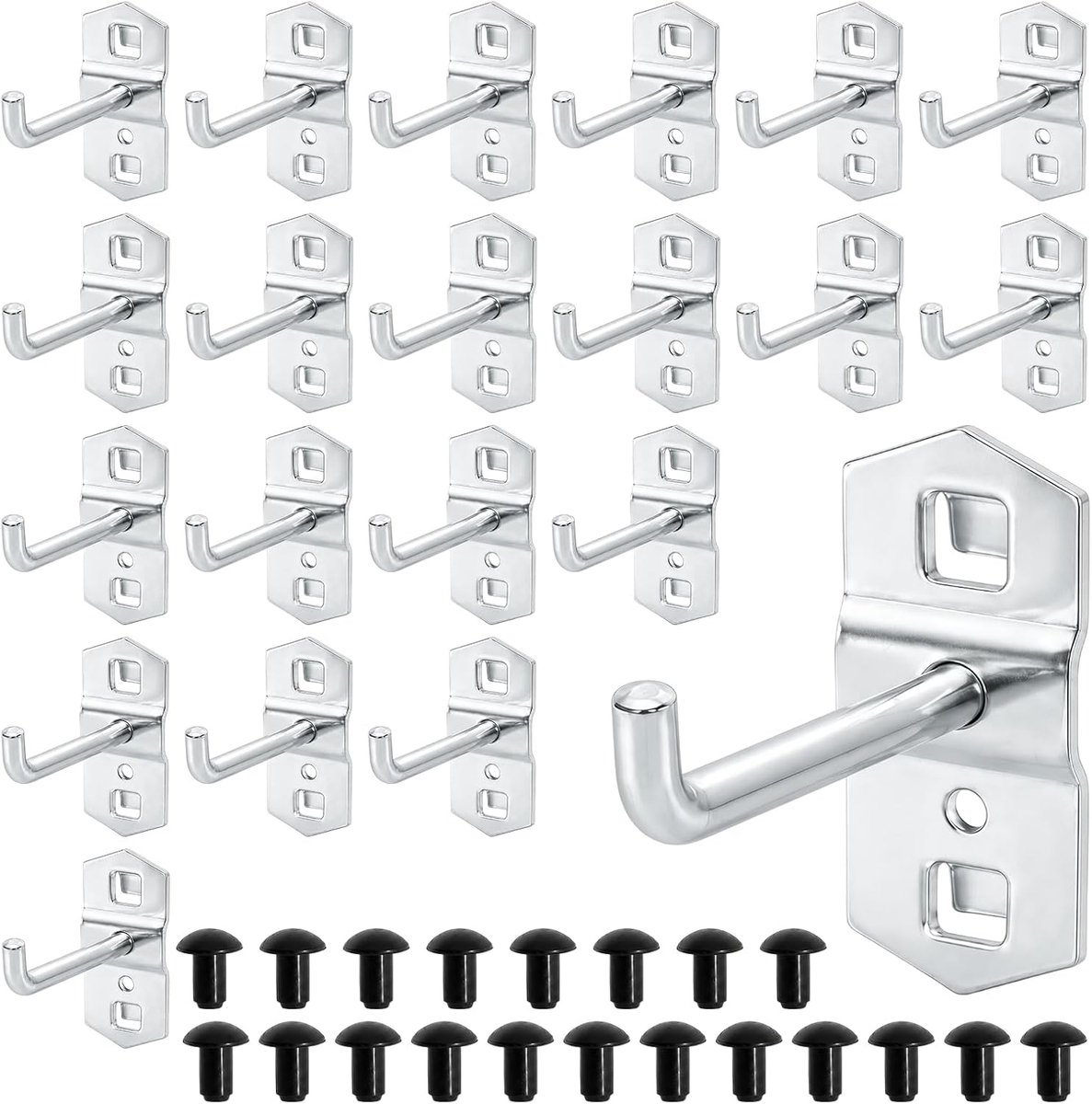 SnelShoppen - 20 stuks Supermarkt Plankhaken - Metalen Gatenwandhaken 50mm - Voor Garage, Werkplaats en Detailhandel - Inclusief Antislip Borgstiften