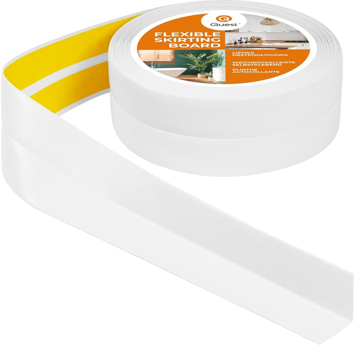 SnelShoppen - Quest Soft Skirting PVC 40x40mm Zelfklevende Afwerkingsstrip - Wit, 5 m | Flexibele Sealing Tape, Slijtvast, Schadebestendig, Eenvoudig