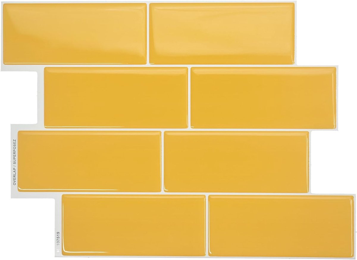 SnelShoppen - Zelfklevende Tegels Set van 5 - Metro Geel - 29.5x21.5cm - Glanzend - Hitte/Vochtbestendig - Ideaal voor Keuken en Badkamer - DIY, Huurd
