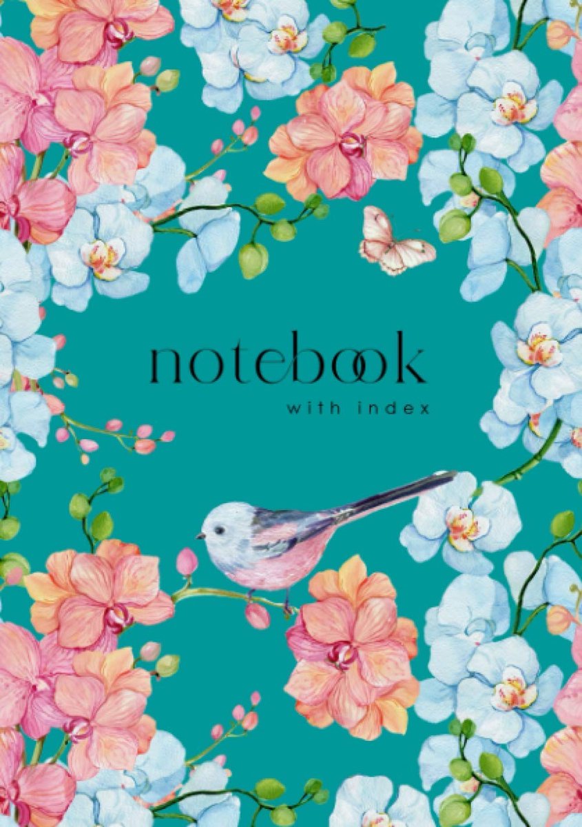 SnelShoppen - A5 Notebook met Index | Gelinieerde Journal Organizer met A-Z Secties | Waterverf Orchidee Bloem en Vogel Design in Teal voor Notities,