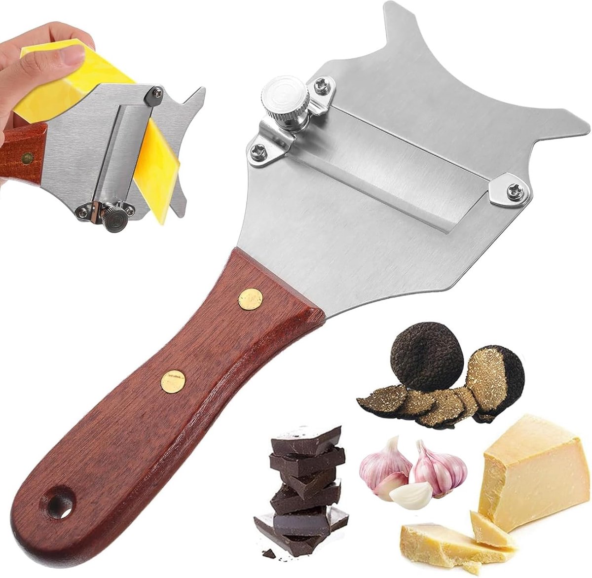 SnelShoppen - Cheese slicer, kaas snijder, kaasmes, hoogwaardige roestvrijstalen snijder met houten handvat voor truffels, fijne paddenstoelen, radijs