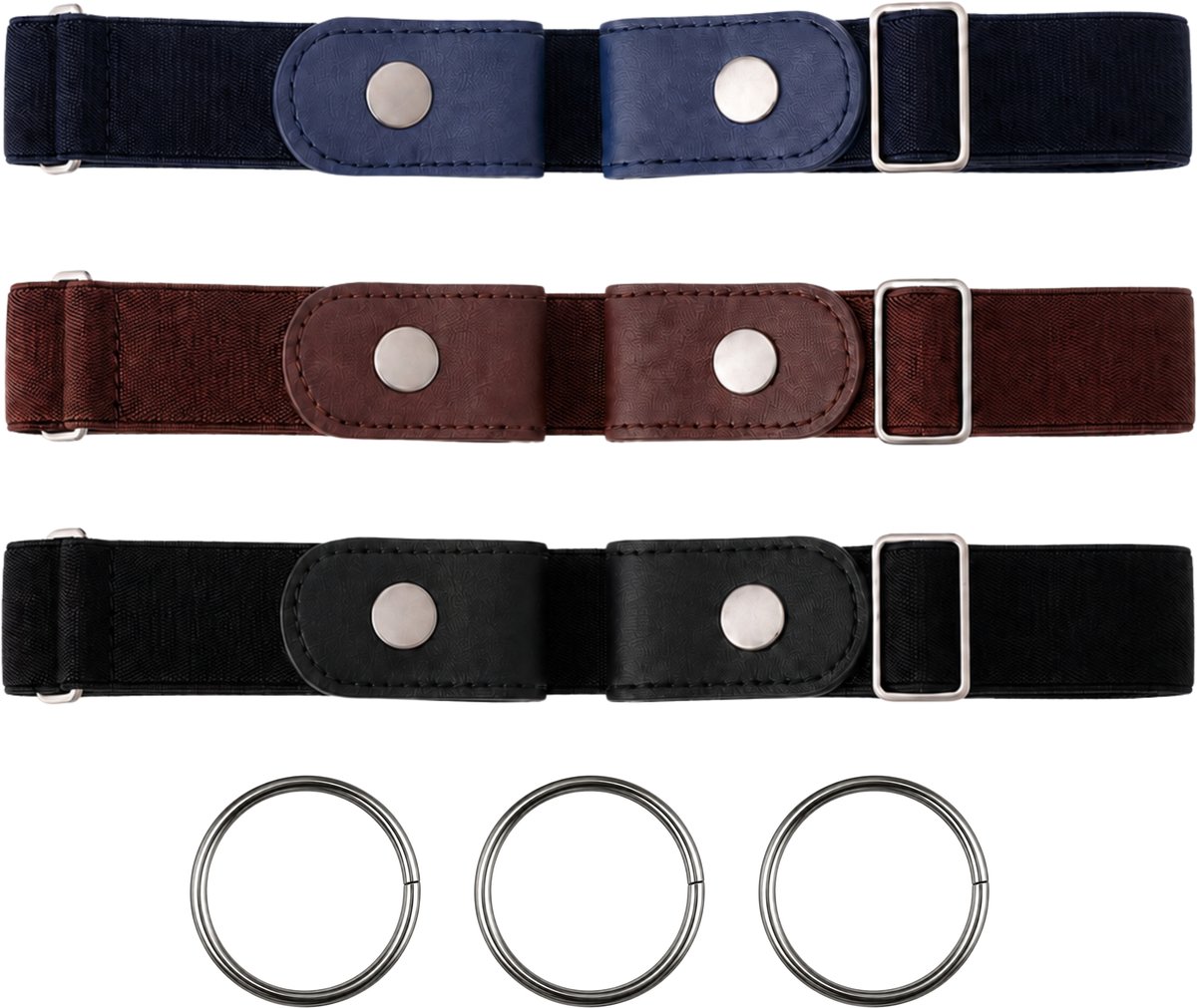 Gespvrije & Elastische Riem voor Dames & Heren – Riem zonder Gesp - Riem zonder Gaatjes - Zwart, Donkerblauw & Donkerbruin