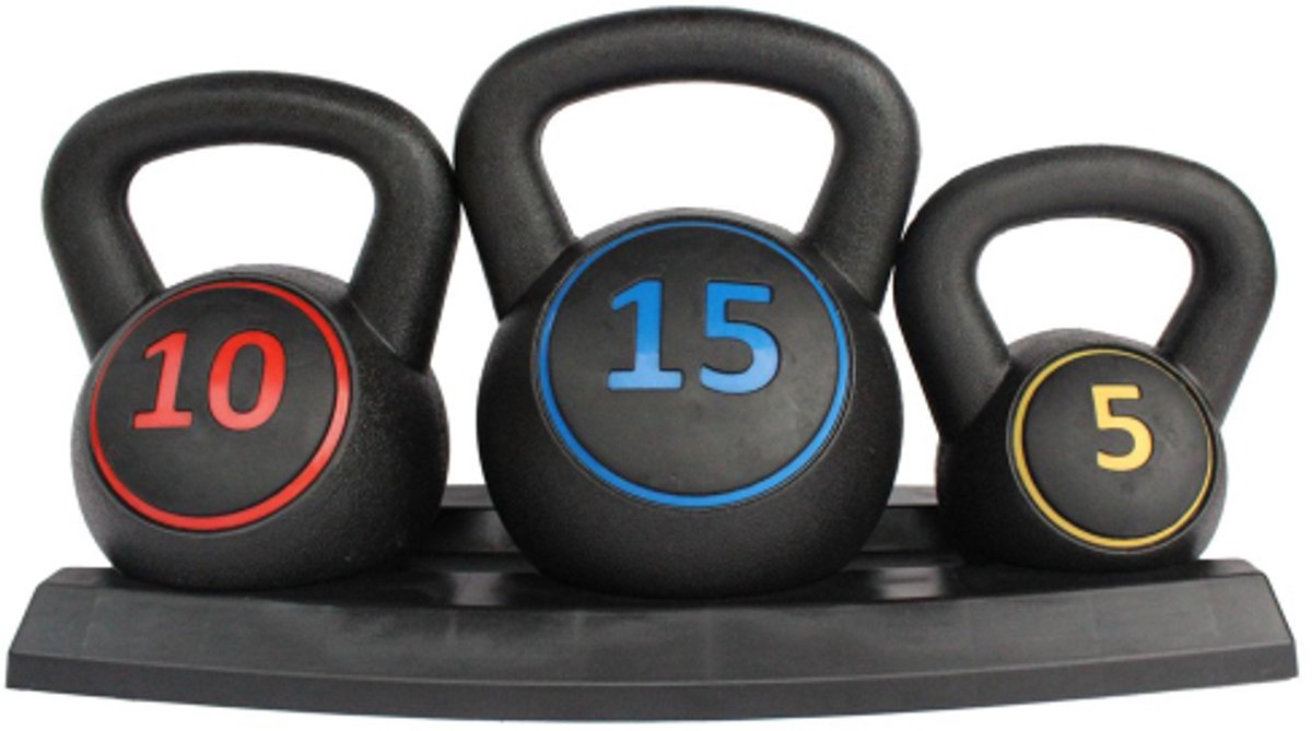 Kettlebell set - compact thuisfitnessuitrusting 5/10/15 lb met antislip handgreep - kracht trainingsgewicht - revalidatie sporttoestel voor dagelijkse workout thuis