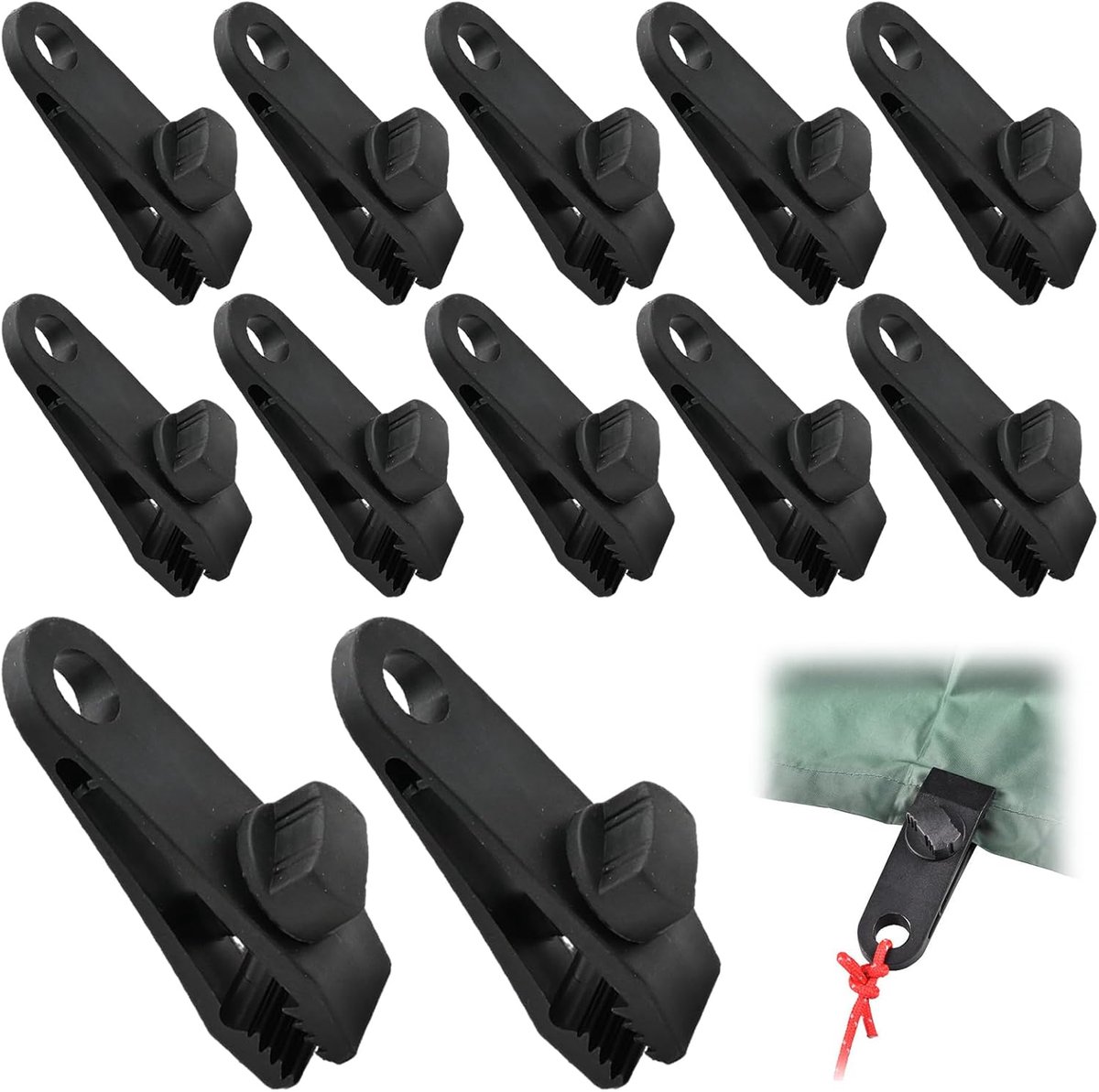 SnelShoppen - Pack van 12 tarpaulin clips, tent bevestigingsclips, verstelbare zeildoek bevestigers, non-slip ontwerp voor camping, tuin, feest en int