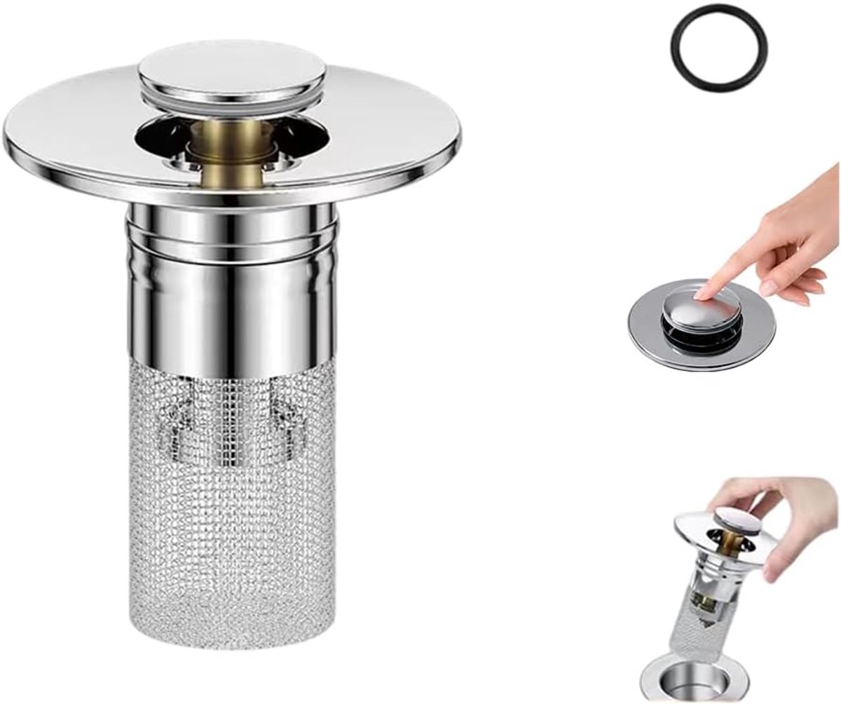 SnelShoppen - 2x Pop Up Afvoerstopper - Universele RVS Afvoerplug - 304 Roestvrijstaal - Duurzaam & Corrosiebestendig - 34-40mm - Voor Badkamer & Keuk