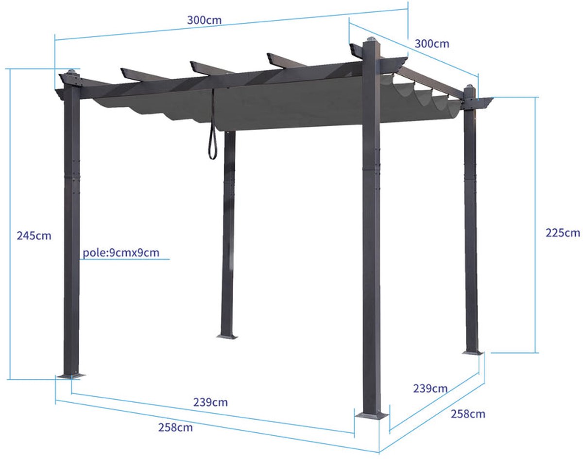 Purple Leaf Pergola avec toile coulissante 3,65 x 3 m - toile grise