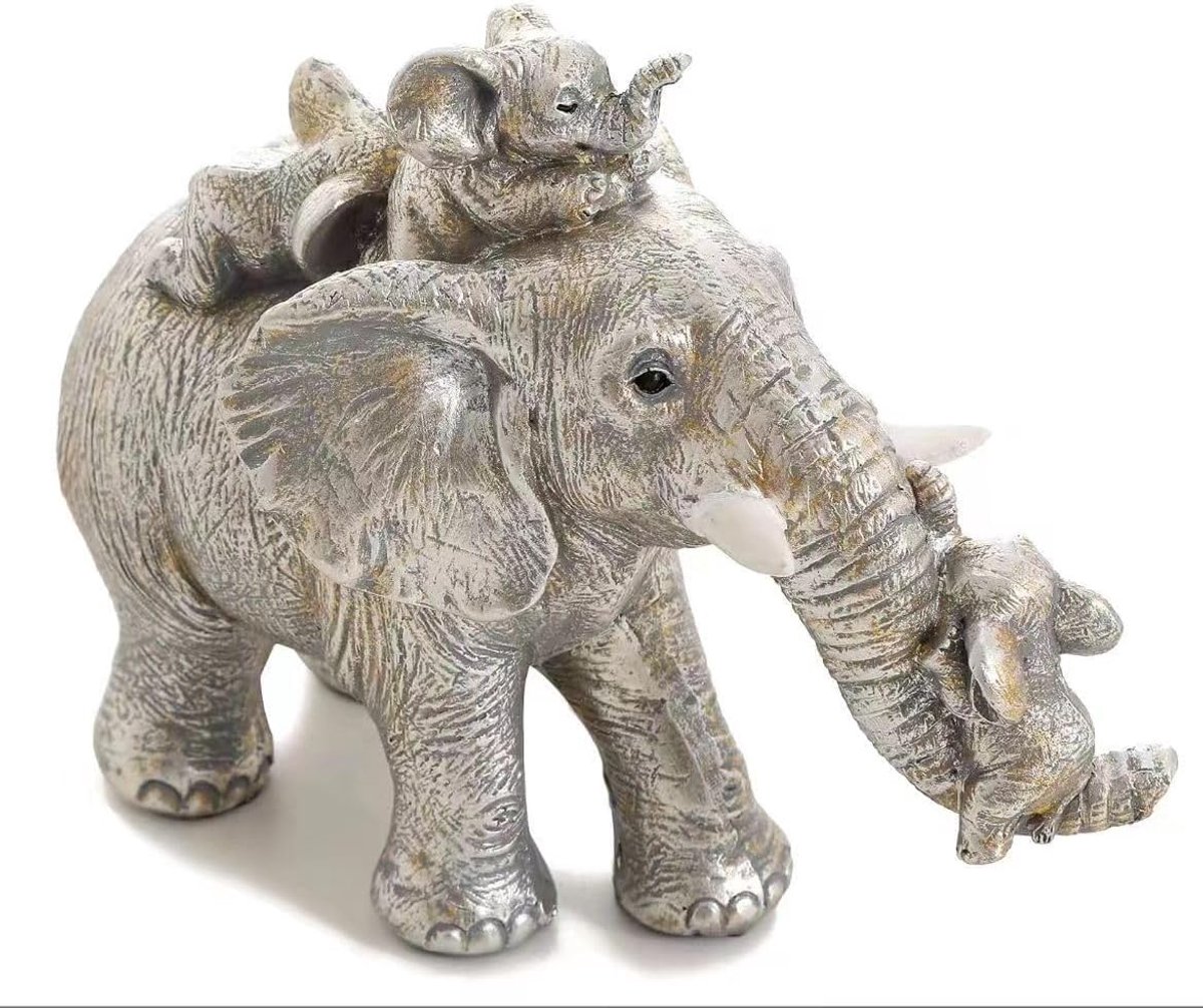 SnelShoppen - Decoratieve Olifanten Beelden, Olifanten Figuren, Moeder Geschenk, Drie Slapende Olifantenbaby's op Olifanten Moeder Decoratie voor Woon