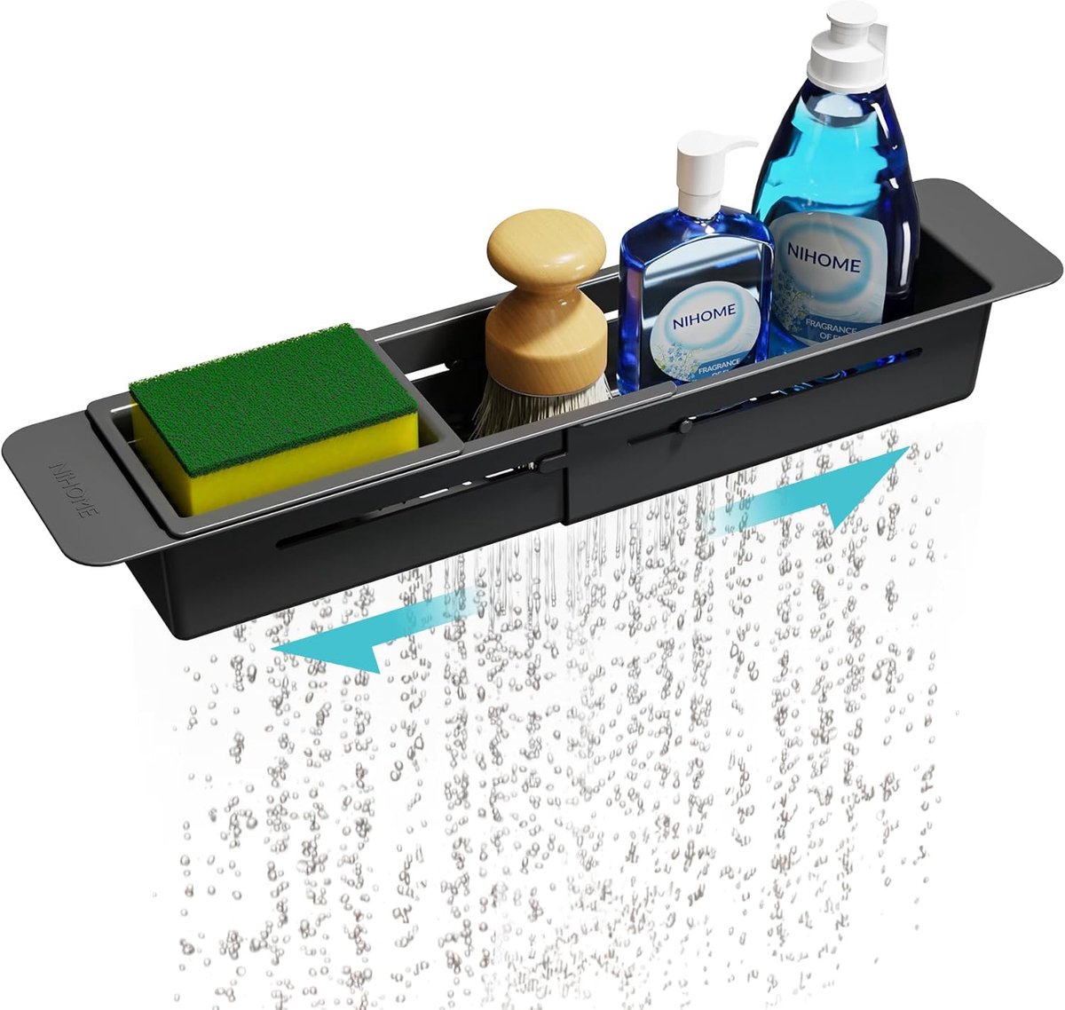 SnelShoppen - Extendable Over Sink Kitchen Organizer - Telescopische Sponge Storage Rack met Antislip Pads - Uitschuifbaar en Verstelbaar voor Keuken