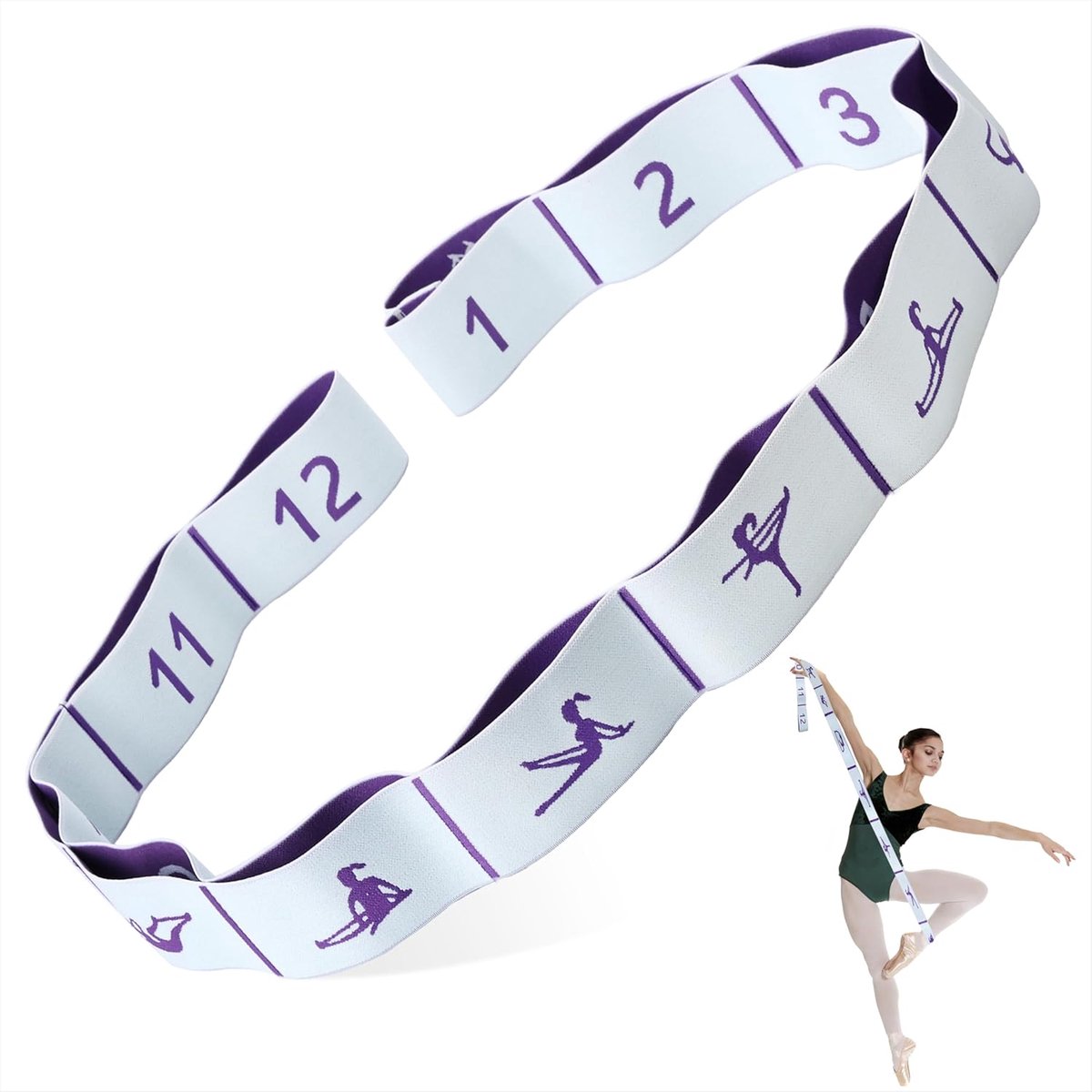 SnelShoppen - Yoga Stretching Strap met 12 Loops, Stretch Band voor Yoga, Pilates, Dans, Highly Elastic Fitness Band voor Effectieve Rek- en Buigoefen