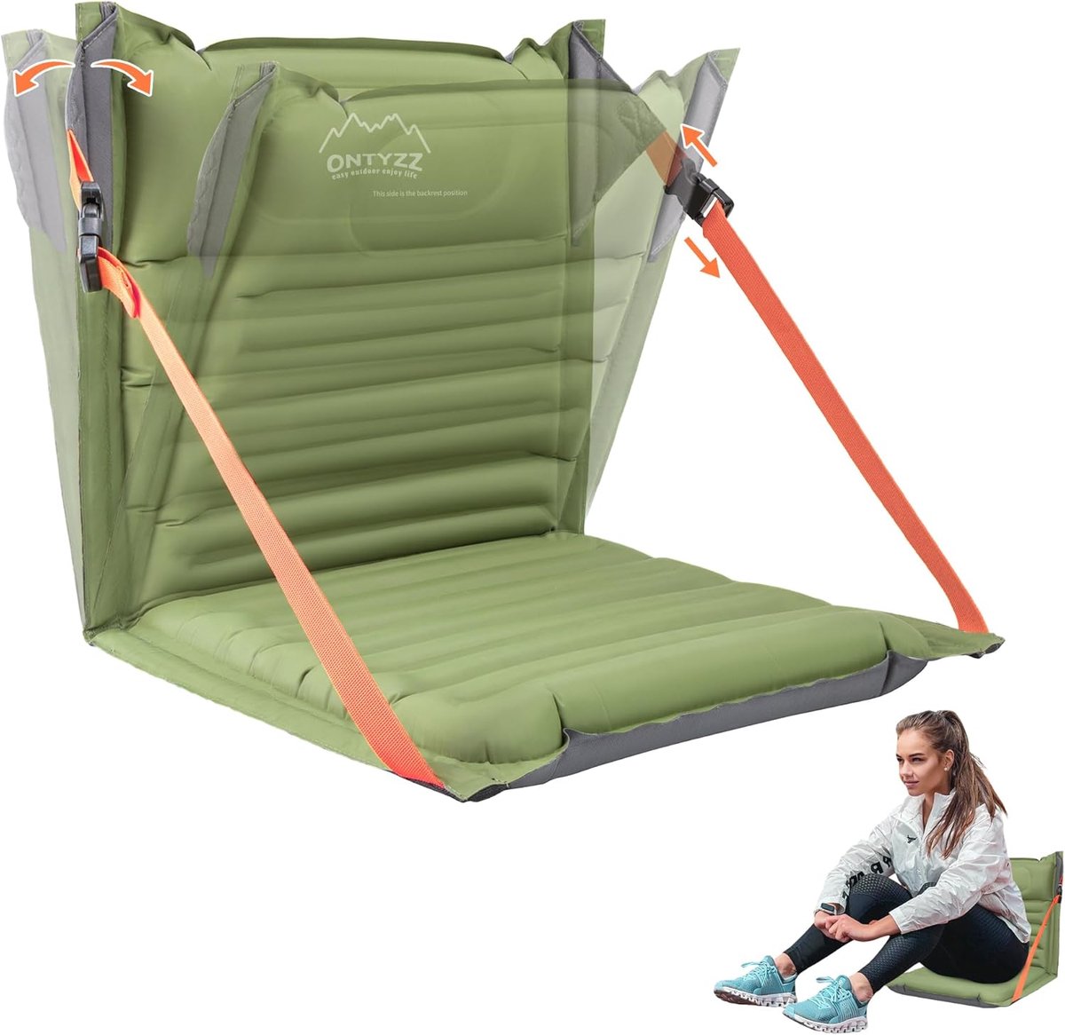 SnelShoppen - Opblaasbare Zitkussen Stadionstoelen met Verstelbare Rugleuning - Lichtgewicht Vloerstoel - Draagbare Vouwstoelen voor Picknick, Concert