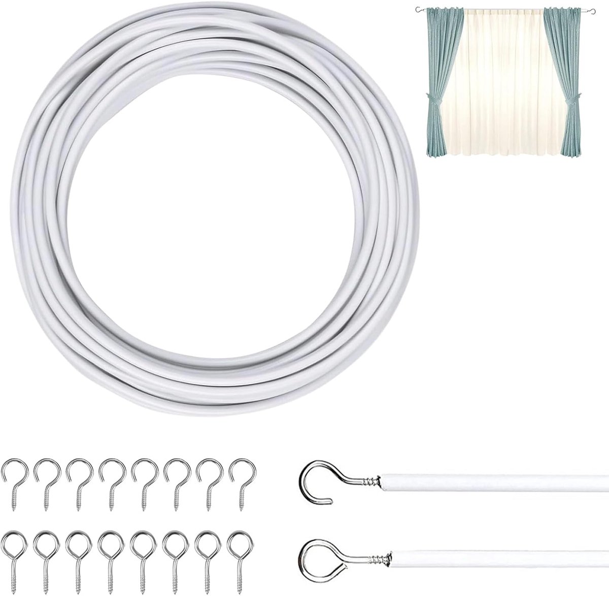 SnelShoppen - Curtain Wire Wit 6M - Gordijn Draad, Gordijn Koord, Gordijn Touw voor Gordijnstangen, Douchegordijnen, Decoratie