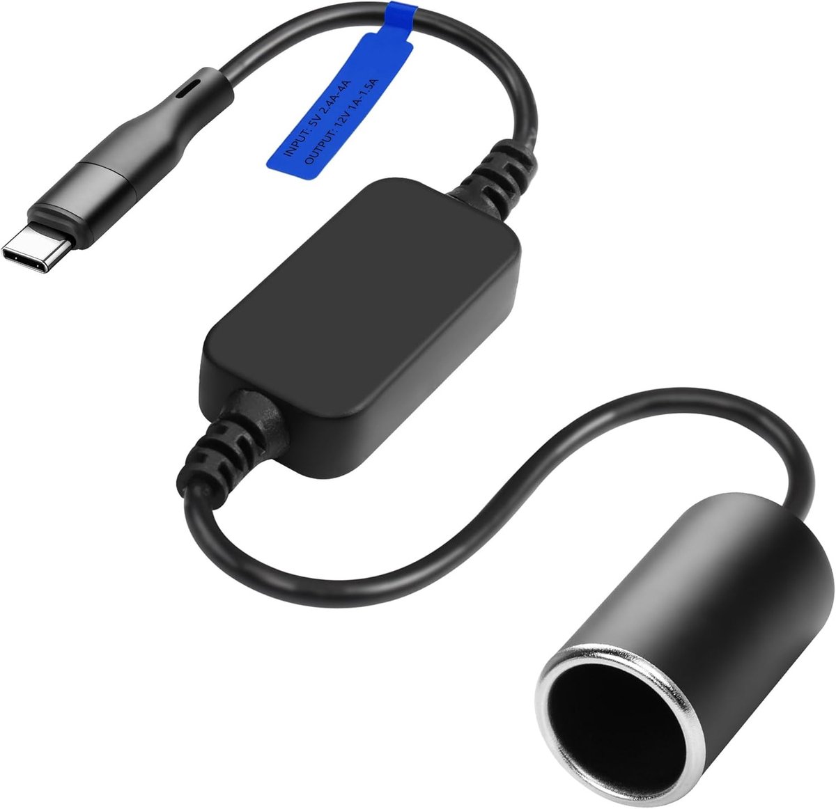 SnelShoppen - USB-C naar 12V Sigarettenaansteker Adapter, 30cm Krachtige Oplaadkabel voor Dashcam, GPS, LED Verlichting en Auto Elektronica - 18W Max