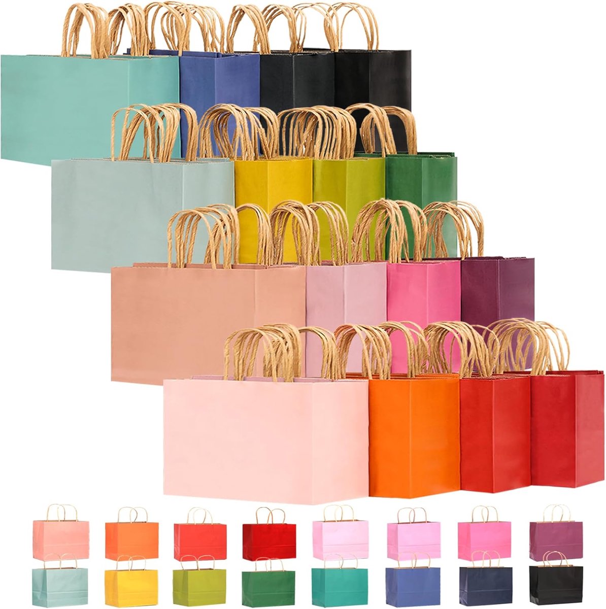 SnelShoppen - 60PCS Cadeau Verpakkingszakken 32x25x11cm Grote Geschenkzakken met Handvatten Assortiment 16 Kleuren Herbruikbaar voor Feesten, Verjaard