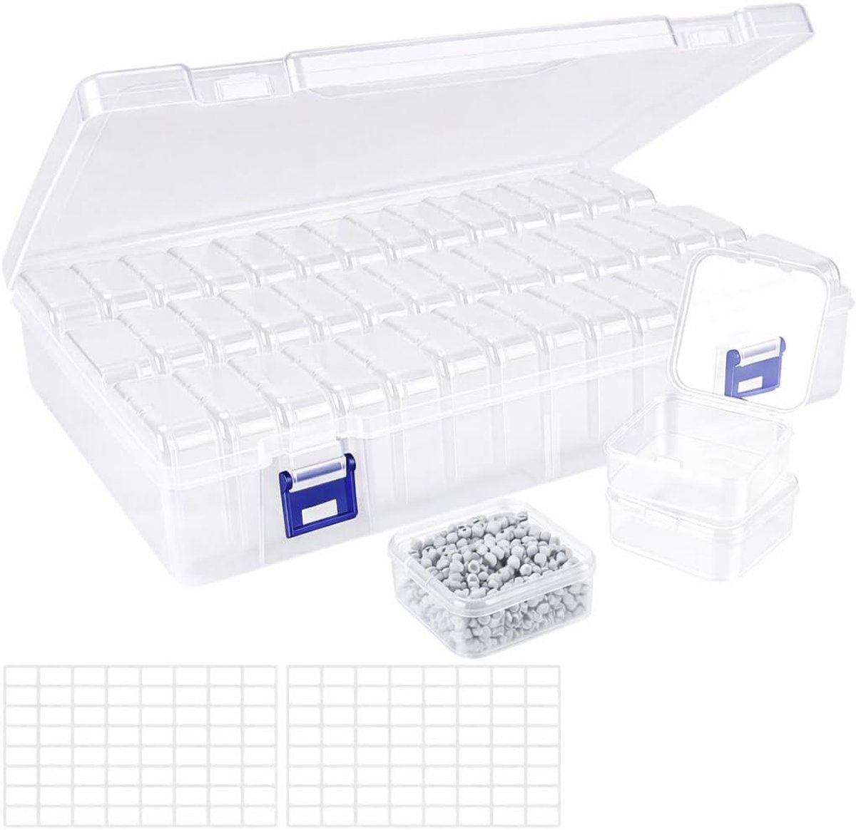 SnelShoppen - 45 Mini Boxen met Opbergdoos en Labels - Perfect voor Kralen, Kleine Onderdelen, Hobby Materialen, Creatief Handwerk, 29.7x19.7 cm, Plas
