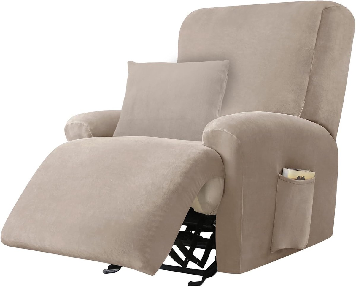 SnelShoppen - Stretch Recliner Stoelhoes Set - 4-delige Velvet Hoes voor Relaxstoelen - Wasbare Elastaan Hoes met 1 Kussenhoes en 2 Opbergvakken - 1-Z