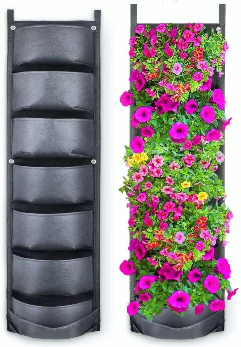 SnelShoppen - Verticale Hangende Tuinplantzakken met 7 Pocket Tuin Decoratie - Zwart, Duurzaam 300G Niet-geweven Stof, Geschikt voor Tuin en Balkon