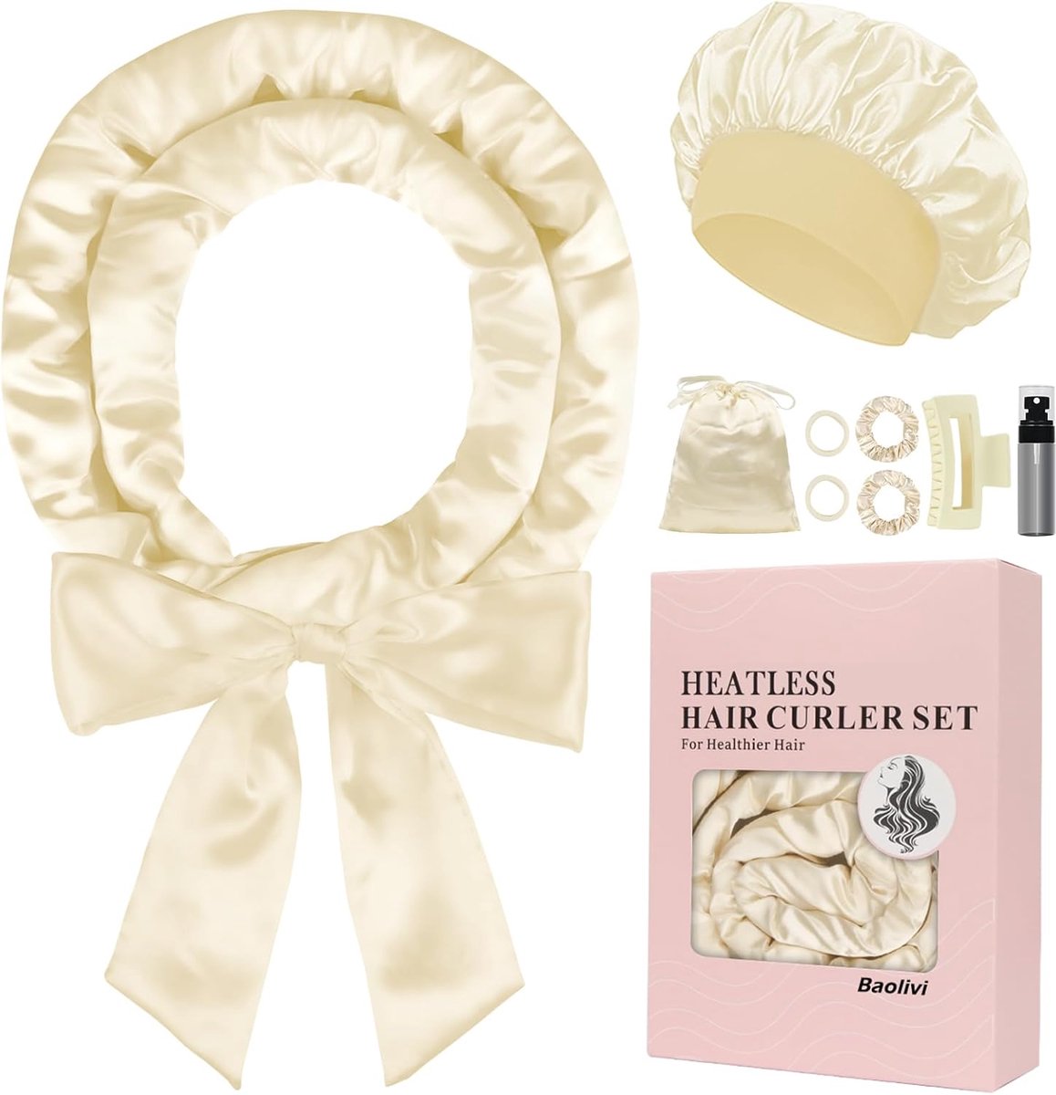 SnelShoppen - Satin Hair Curlers Heatless, 70 Inch Nacht Curlers, 9 Stuks, Comfortabele Hoofdband voor Mooie Krullen zonder Hitte, Perfect voor Slaap