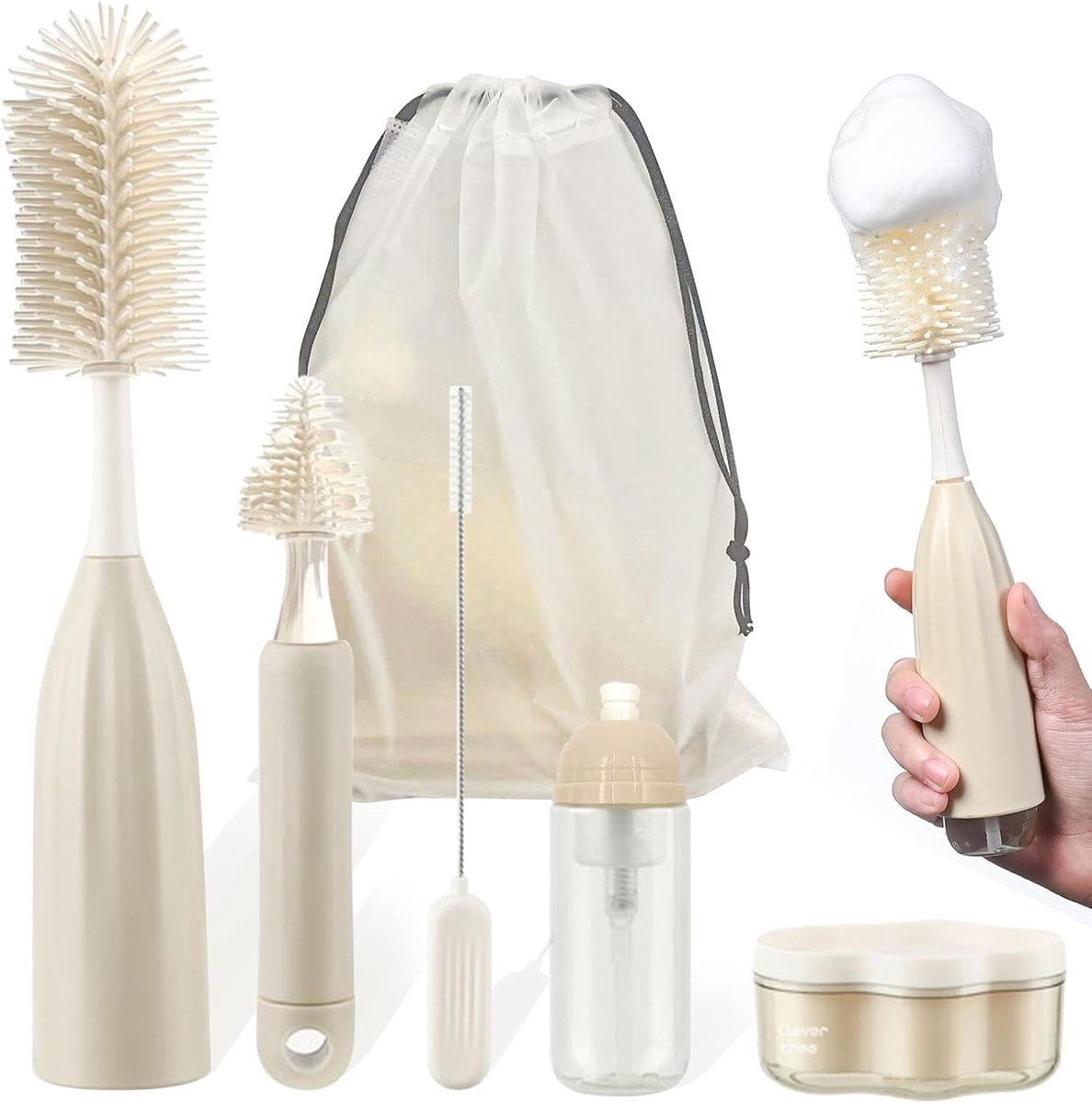 SnelShoppen - 3-in-1 Silicone Baby Fles Borstel Set - Inclusief Zuigborstel en Rietjesborstel - Voor Kinderen - Efficiënte Reiniging Zonder Dode Hoeke