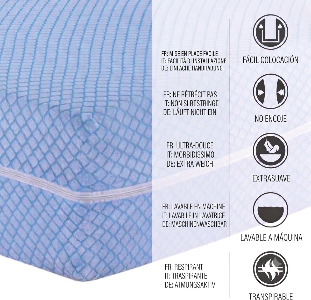 SnelShoppen - Teide Matrassenbeschermer 105 cm - Matrasbeschermer met Rits - Bescherming Tegen Mijten - Zachte en Comfortabele Matrascover