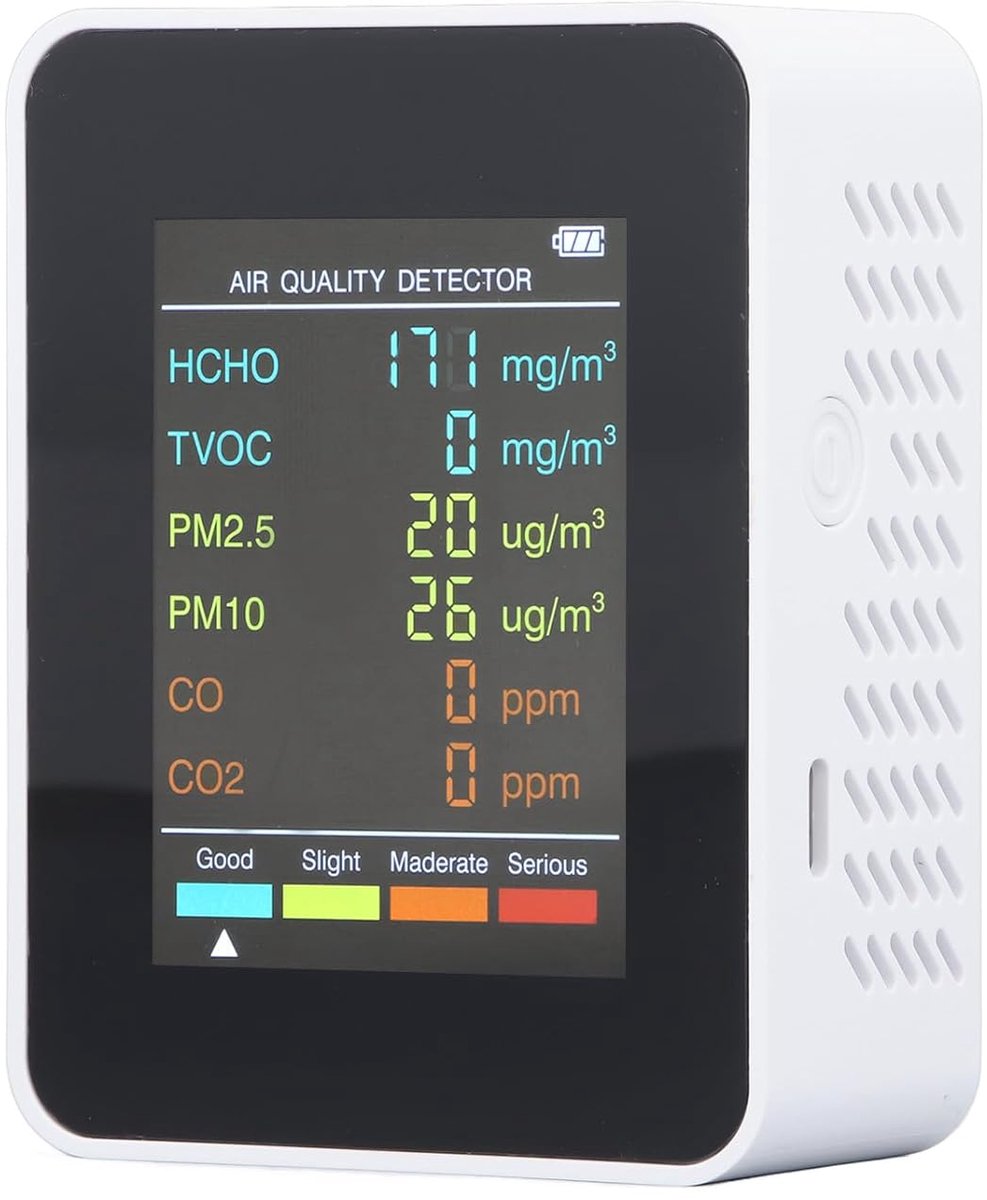 SnelShoppen - CO2 Monitor - Luchkwaliteit Monitor Binnen - Draagbare Luchtkwaliteitsmeter voor CO2, TVOC, HCHO, PM2.5, PM10 - Air Quality Tester voor