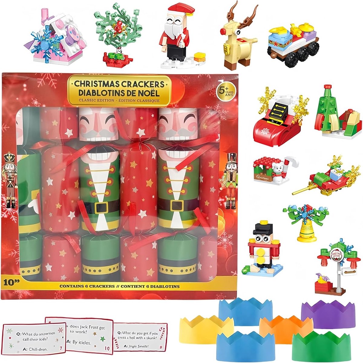 SnelShoppen - 6 Pack Luxe Kerst Crackers voor Kinderen, Feestelijke Familie Crackers met Cadeautjes, Party Hoedjes en Grappen, Deluxe Kerstversiering