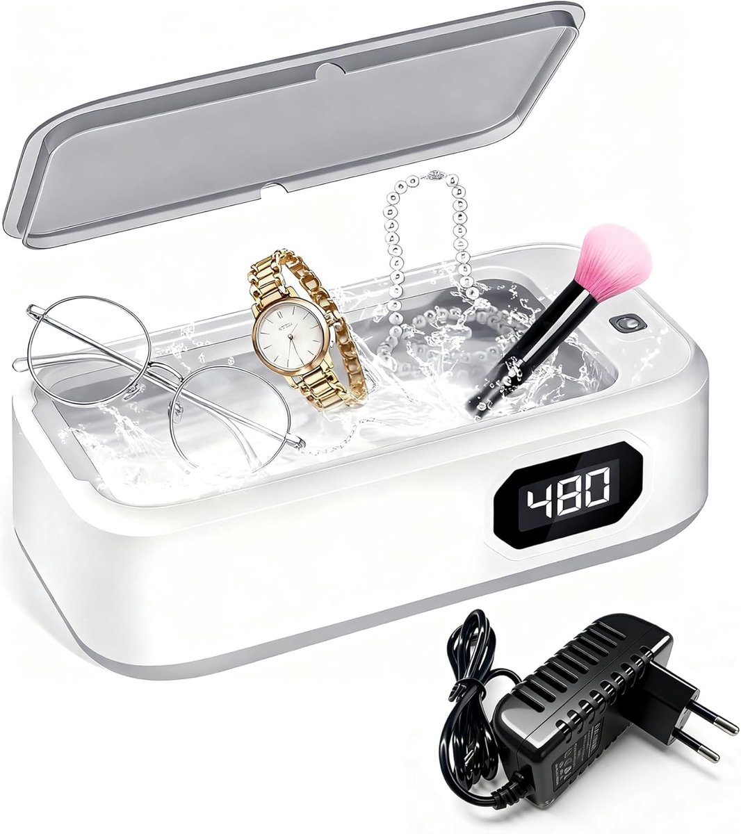 SnelShoppen - Ultrasonic Cleaner 640 ml voor 360° Dieptereiniging met 5 Modes, Eén-Touch Bediening voor Brillen, Sieraden, Horloges, Tandprotheses, Mu