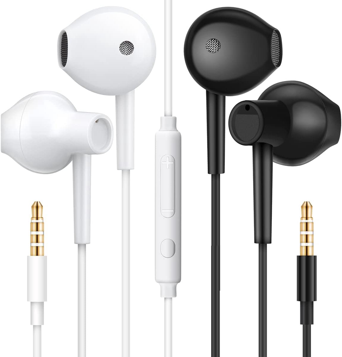 SnelShoppen - 2 Paar Ergonomische Stereo Headset met Microfoon - Wired Earcup - 3.5 mm Jack - Universeel voor Android Smartphones en PC - Zwart en Wit