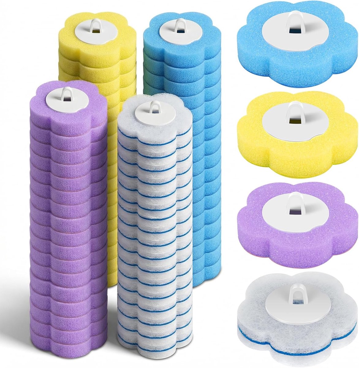 SnelShoppen - 72 Stuks Wegwerp Toiletborstelkoppen, Vervangkop met Blauwe Spons, Inclusief Reiniger, Voor Toilet, Badkamer, Keuken, Zwembad, 4 Kleuren