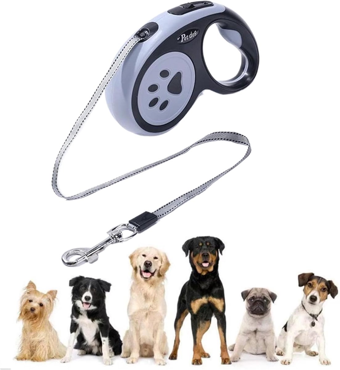 SnelShoppen - 5 m Retractable Dog Lead - Verstelbare Hondenlijn voor Puppies en Katten - Flexibele Nylon Koord met Carabiner - Ideaal voor Wandelen, T