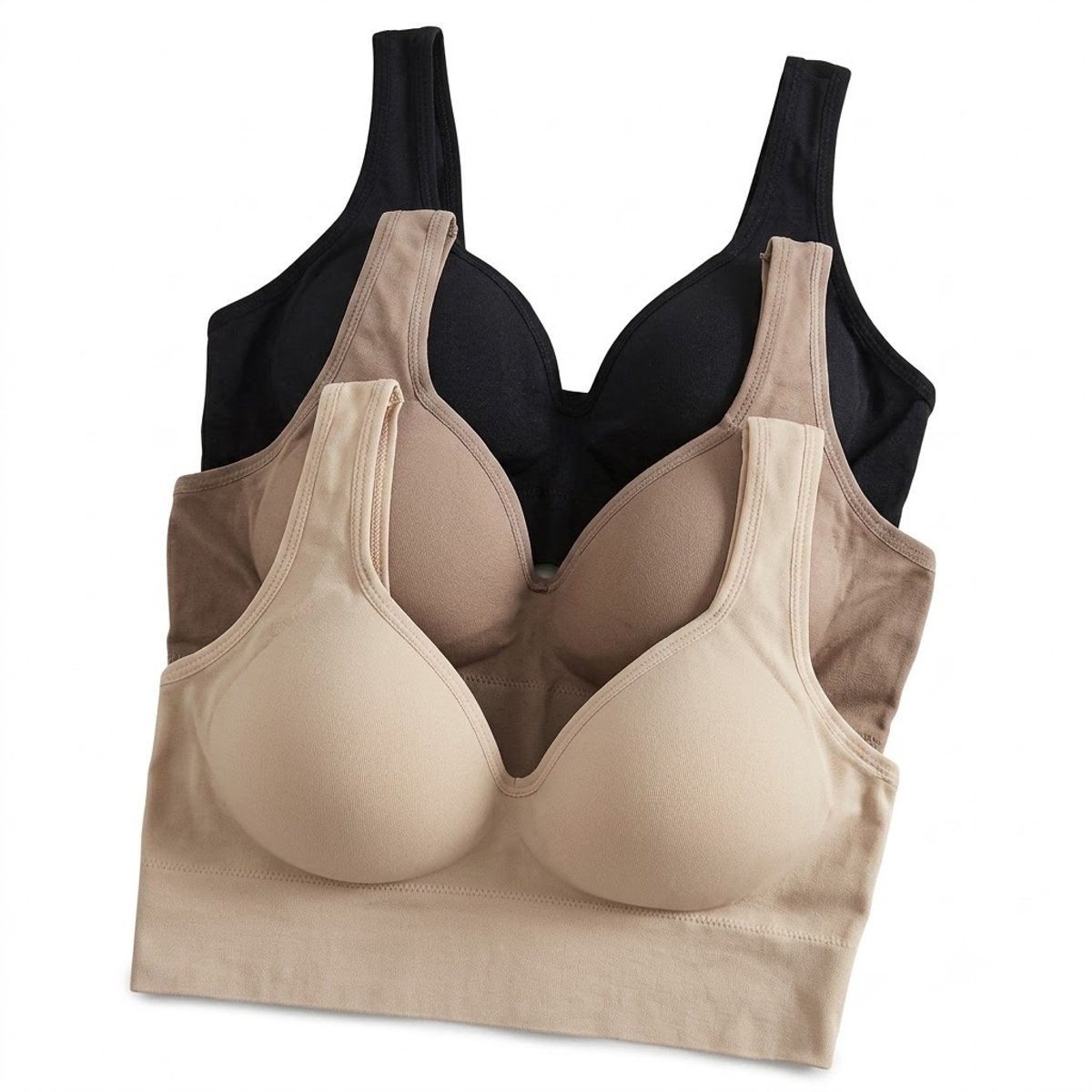 NUVEX Multicolor sport bh set dames maat M – 3 delige draadloze bh set met voorgevormde cups – naadloze fitness bh met brede banden – comfortabele sportbeha voor yoga fitness en dagelijks gebruik