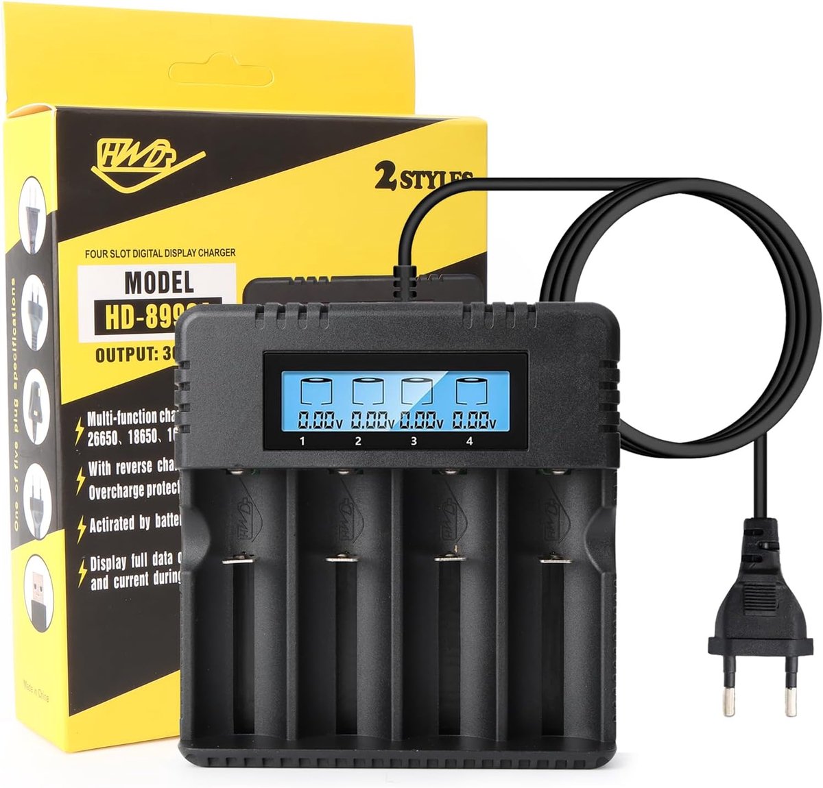 SnelShoppen - LCD Batterij Lader 18650, Oplaadbare Batterij Charger voor 3.7V Lithium 26500/14500/16340/26700, Multi-Model Geschikt, 4 Slots