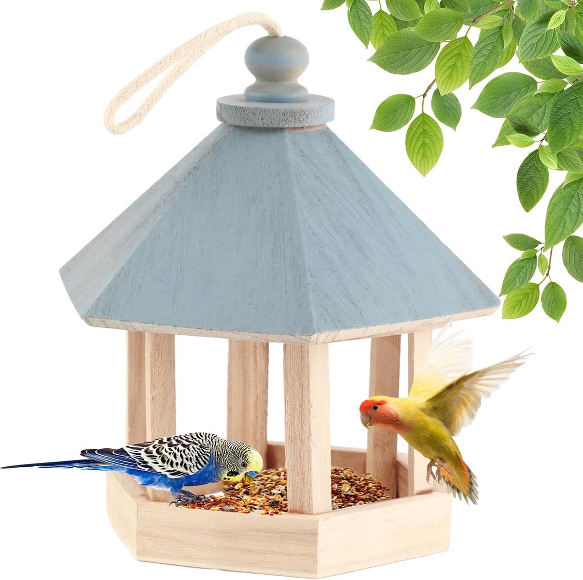 SnelShoppen - Houten Vogelvoederhuisje - Buiten Vogelvoeder Kit - Hangend Voederhuisje voor Tuin en Patio - Ideaal voor Kleine Vogels - 20x17x17 cm