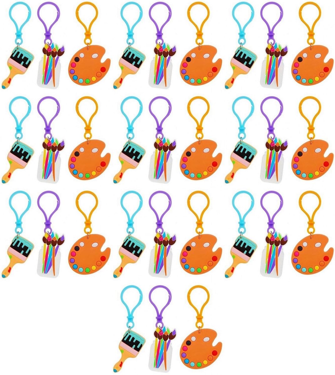 Thijox - 30 Stuks Kunstenaars Sleutelhangers met Kwast - PVC Kunst Thema Gastgeschenken voor Kinderen, Studenten en Kunstenaars - Perfect voor Leraars