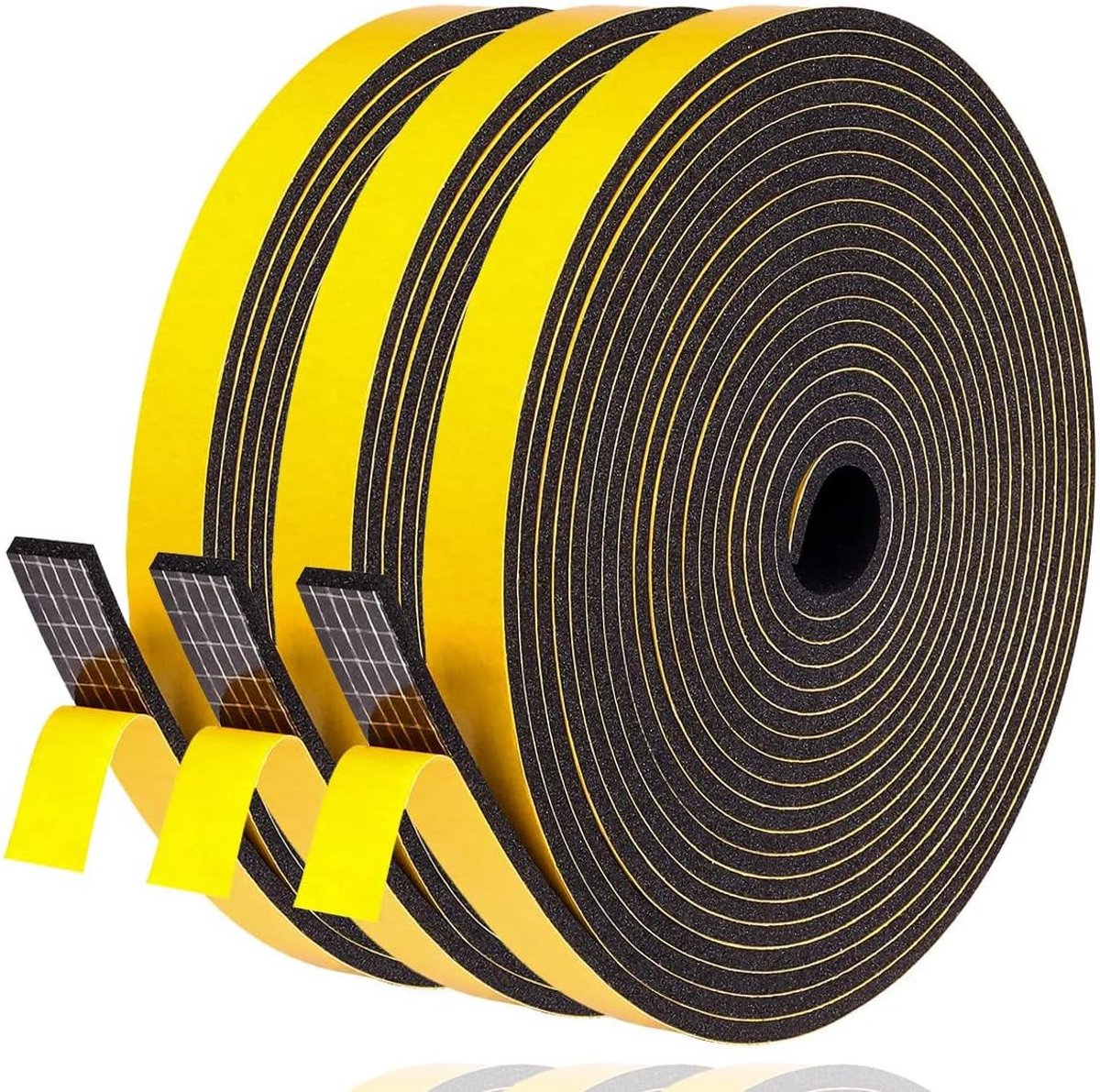 SnelShoppen - Zelfklevende Raamafdichting Tape 12 mm x 3 mm, 15 m Foam Tape voor Geluidisolatie, Deur- en Raamsealing, Rubber Strip in Zwart