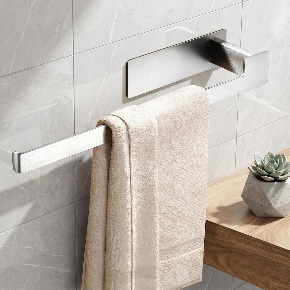 SnelShoppen - Handdoekenrek zonder boren, Roestvrij Staal Handdoekhouder voor Badkamer en Keuken, 33 cm, Zilverkleurig, Inclusief 2 Zelfklevende Haken