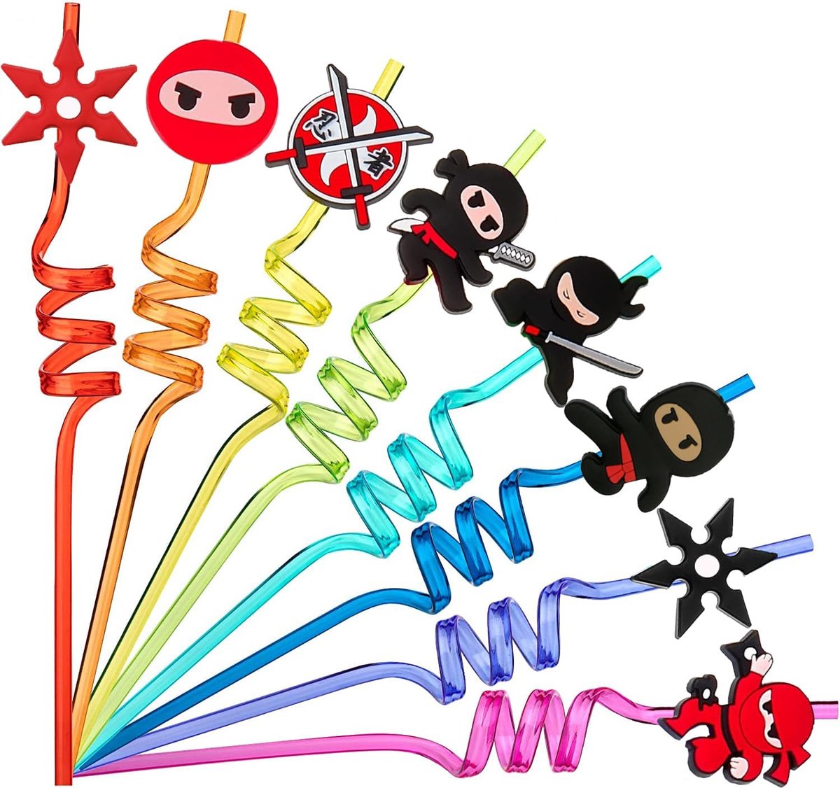 SnelShoppen - Herbruikbare Drinkrietjes voor Kinderen met Ninja Motief - 16 Stuks Feestelijke Rietjes voor Verjaardagsfeestjes, Babyshowers, en Ninja