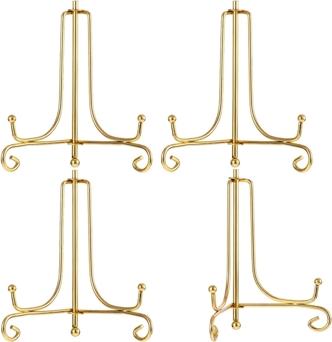 SnelShoppen - 4 Pcs Metalen Sign Stand, IJzeren Presentatiestandaard voor Expositie, Foto's en Tafelkunst, Vintage Design, Verstelbaar, Goud, 10cm