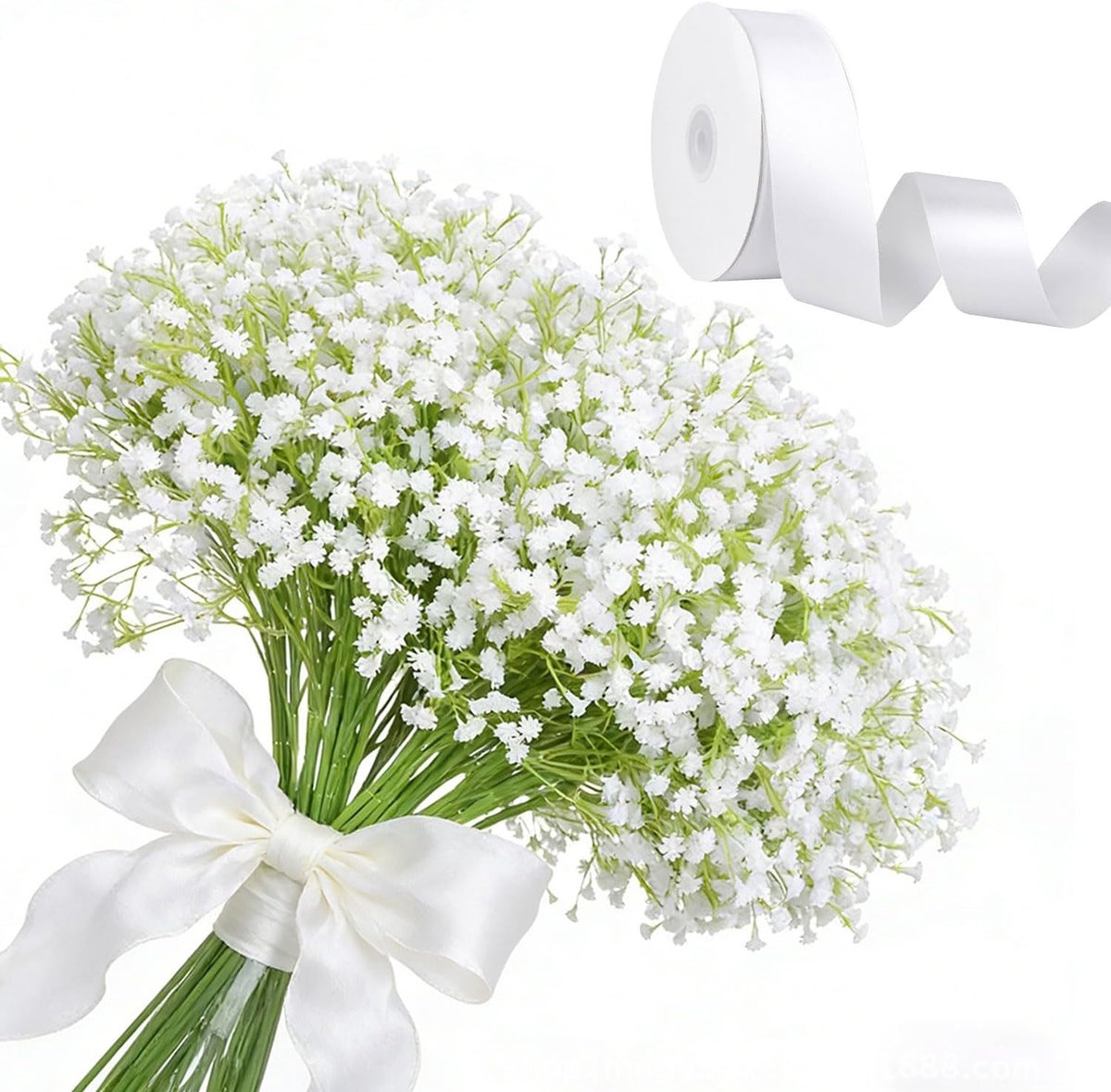 SnelShoppen - 20 Stuks Kunstmatige Gypsophila Bloemen - Nepparen Baby's Breath met 22m Satijnen Ribbons voor Bruidsboeket, Bruiloft en Thuisdecoratie