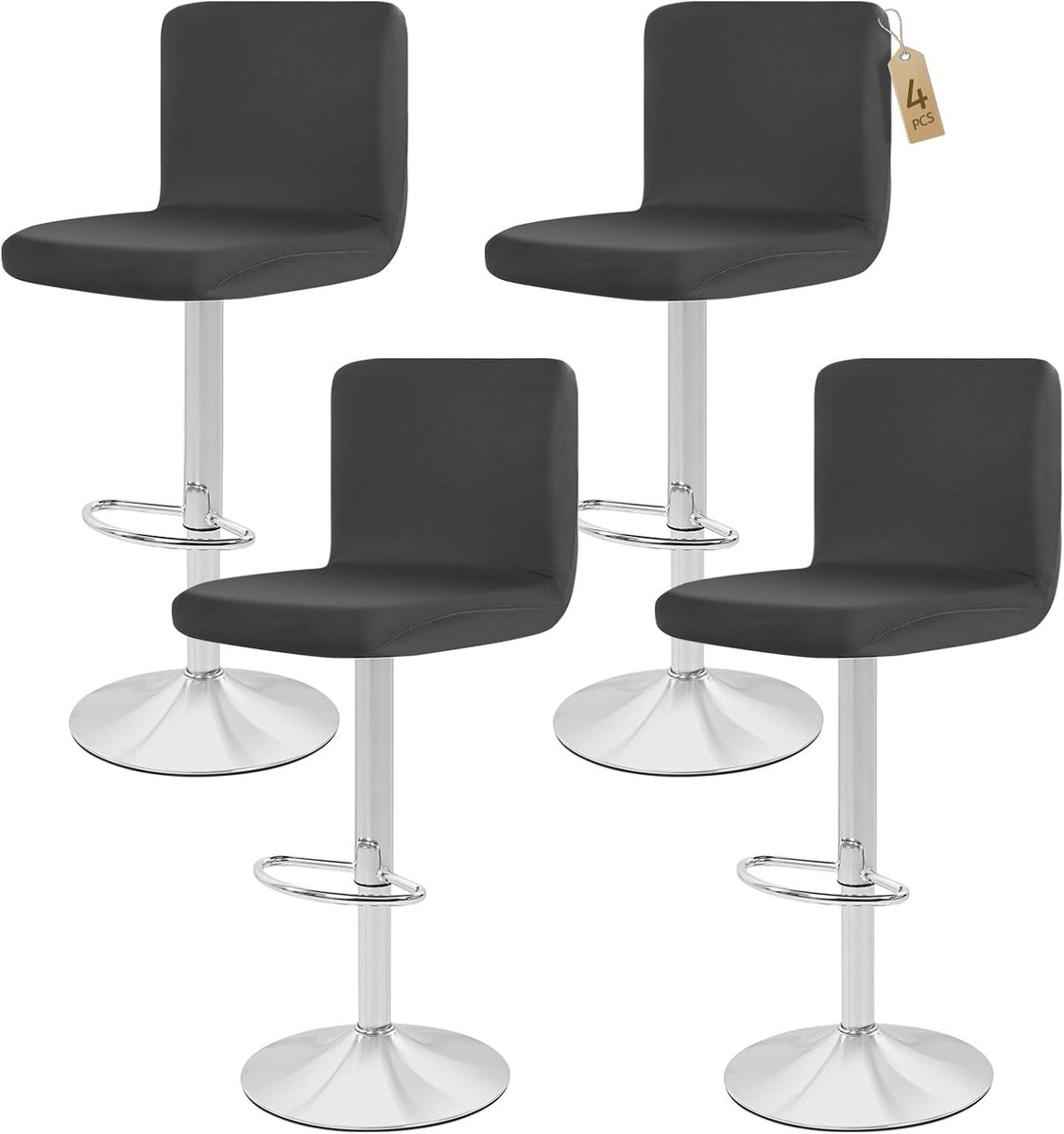 SnelShoppen - Set van 4 Wasbare Stretch Bar Stool Covers voor Swivel Dining Chairs - Donkergrijs - Ideaal voor Feesten, Keuken, Tuin en Bescherming