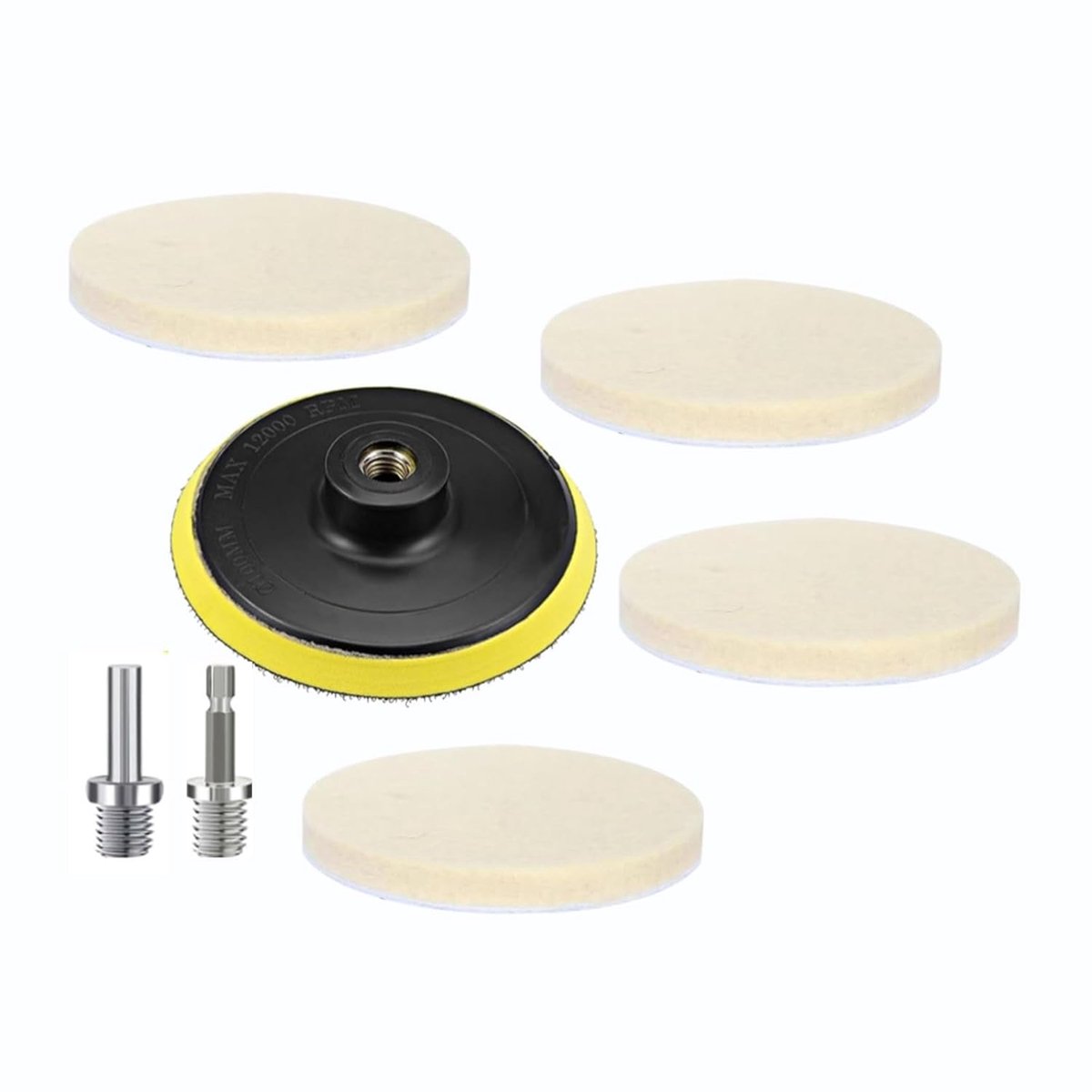 SnelShoppen - M14 Booradapter Polijstpads 100 mm x 9 mm met Schuurdisc, Set van 4, Wolvilt, Geschikt voor Diverse Klussen, Polijsten en Schuren