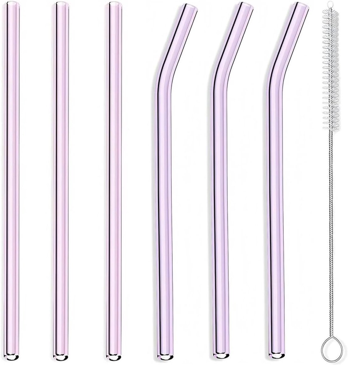 SnelShoppen - Herbruikbare glazen rietjes 6 stuks - 3 rechte & 3 gebogen, hoogwaardig borosilicaatglas, milieuvriendelijke rietjes voor smoothies, sap