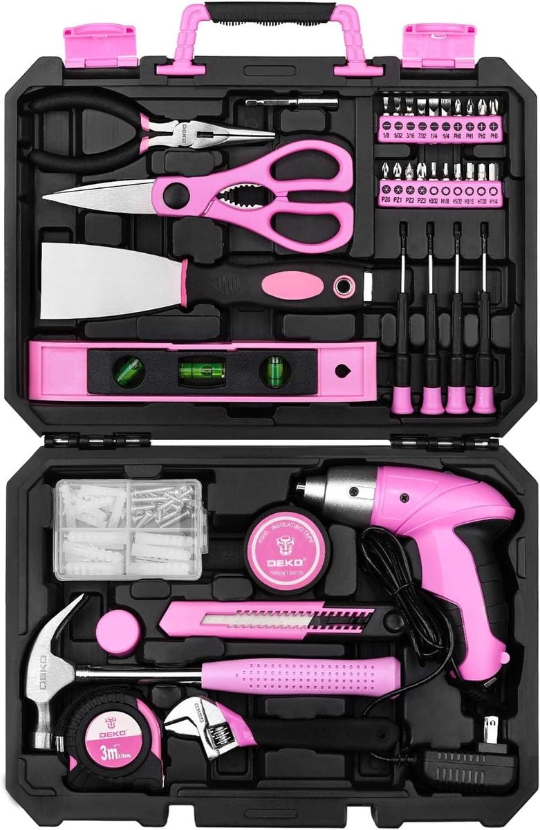 SnelShoppen - 98-delige Gereedschapsset Dames in Roze - Accuschroevendraaier 3.6V, Handgereedschap, Multifunctionele Tool voor Huis, Kantoor, Doe-Het-