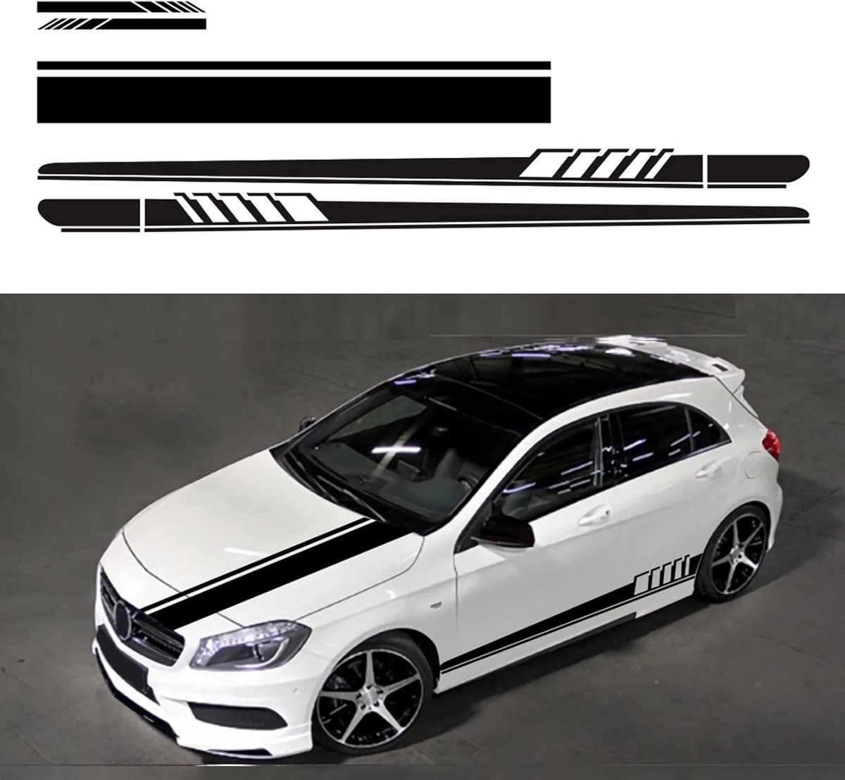 SnelShoppen - Racing Stripes Auto Sticker Set - 5 Stuks - Vinyl Decoratie voor Achteruitkijkspiegel, Motorkap, Deur - Universeel voor Auto, SUV, Vrach