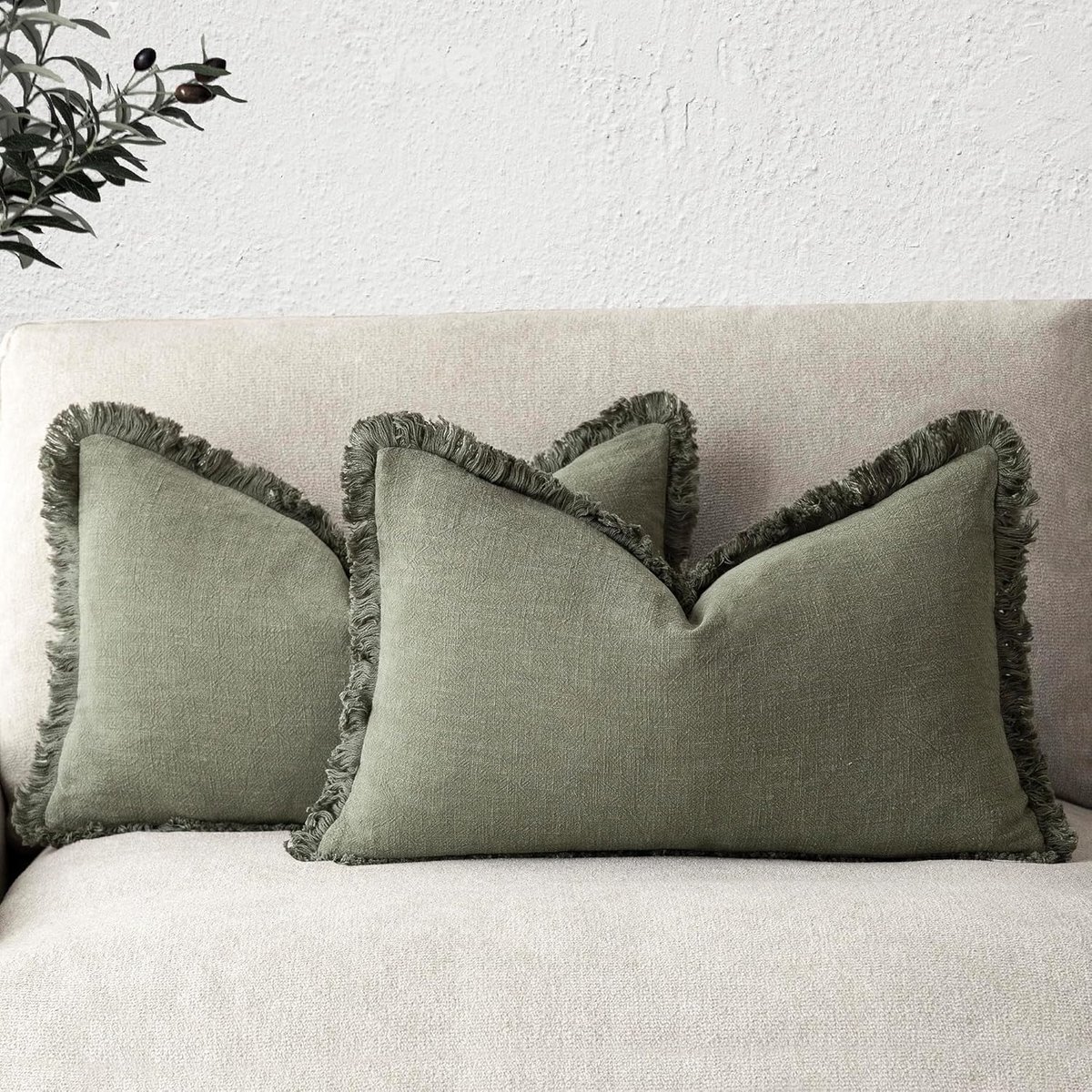 SnelShoppen - Set van 2 Decoratieve Kussenslopen voor Lumbar Kussens, Boho Farmhouse Design met Franje en Kwastjes, Zacht Accent Kussen voor Bank, Sof
