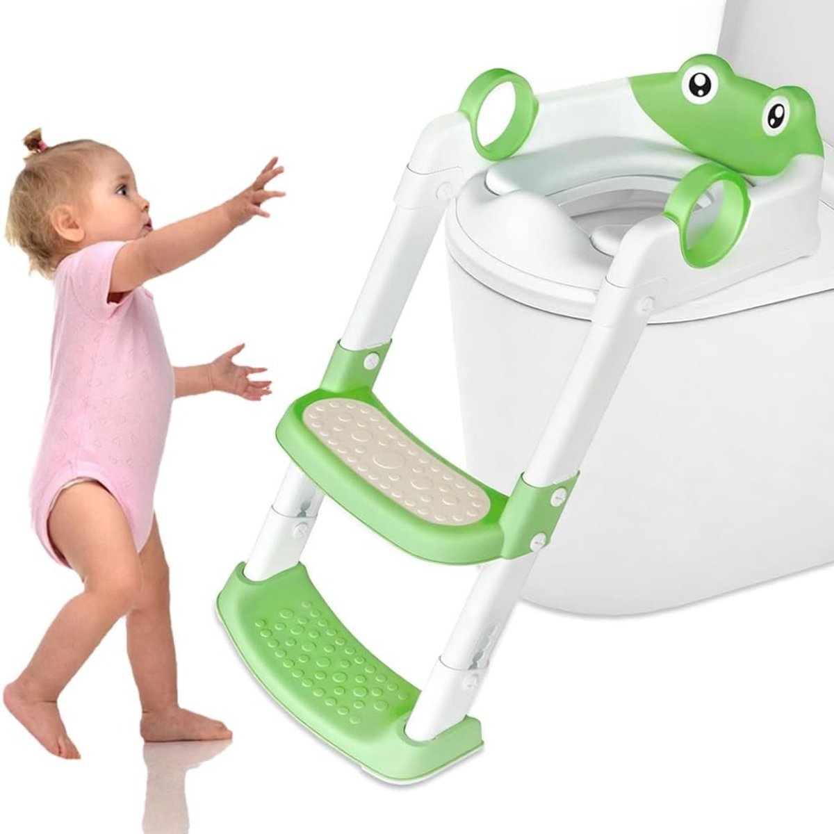 Kindvriendelijke toiletbril met trap en antislip, verstelbare 2-in-1 toilettrainer voor jongens en meisjes, opvouwbaar en veilig in gebruik
