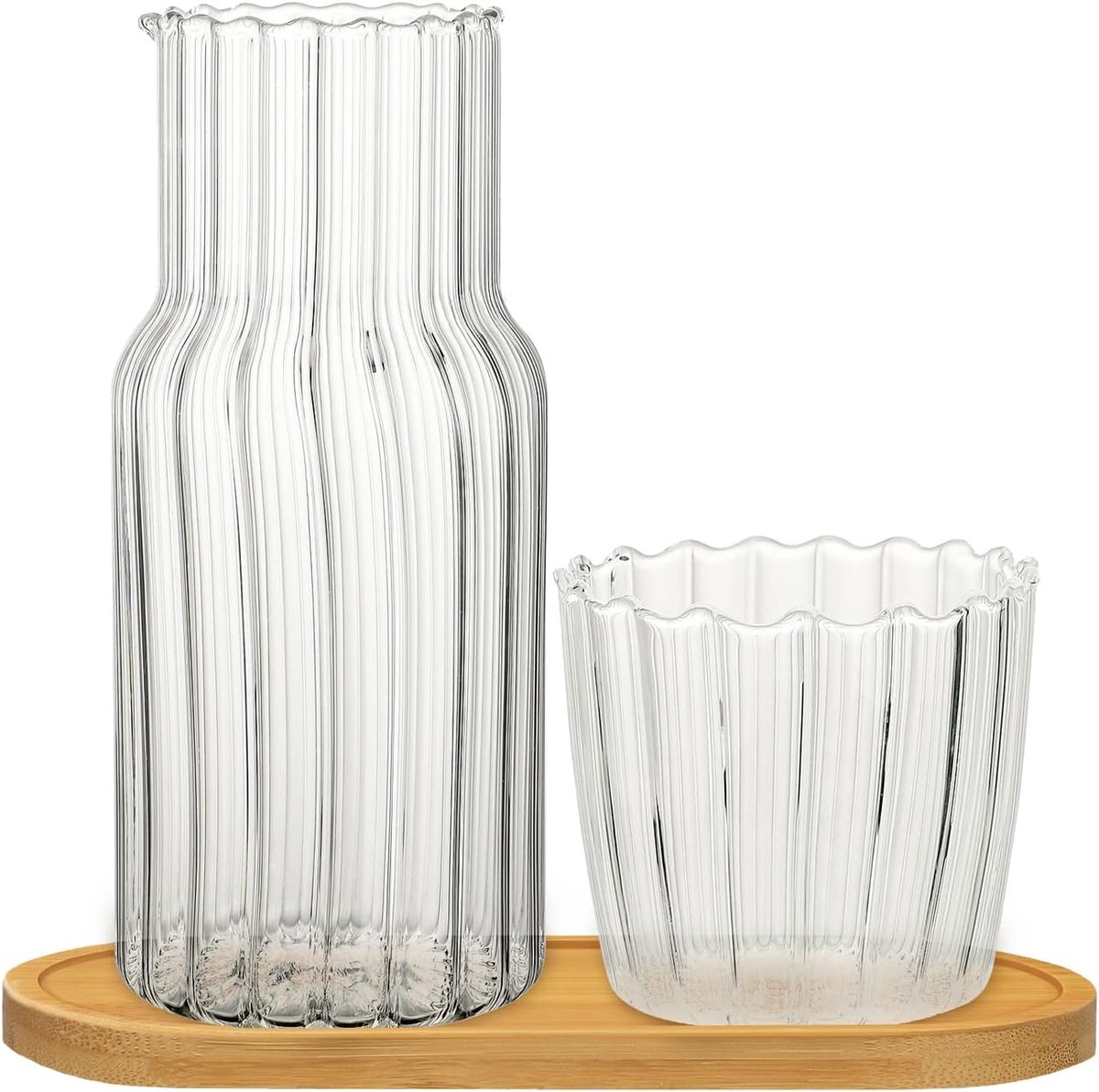 SnelShoppen - Bedside Water Carafe en Glazen Kop, 600 ml Water Decanter met Houten Palet voor Gastvrijheid, Perfect voor Slaapkamer, Badkamer en Woonk