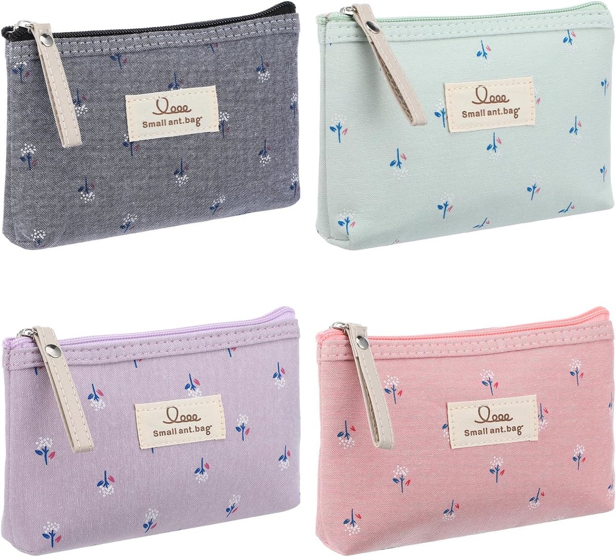 SnelShoppen - 4 Stuks Kleine Makeup Tas, Draagbare Cosmetica Tas, Multifunctionele Canvas Tas, Toilettas voor Vrouwen, Rits, Muntentas, 18 x 13 x 3 cm