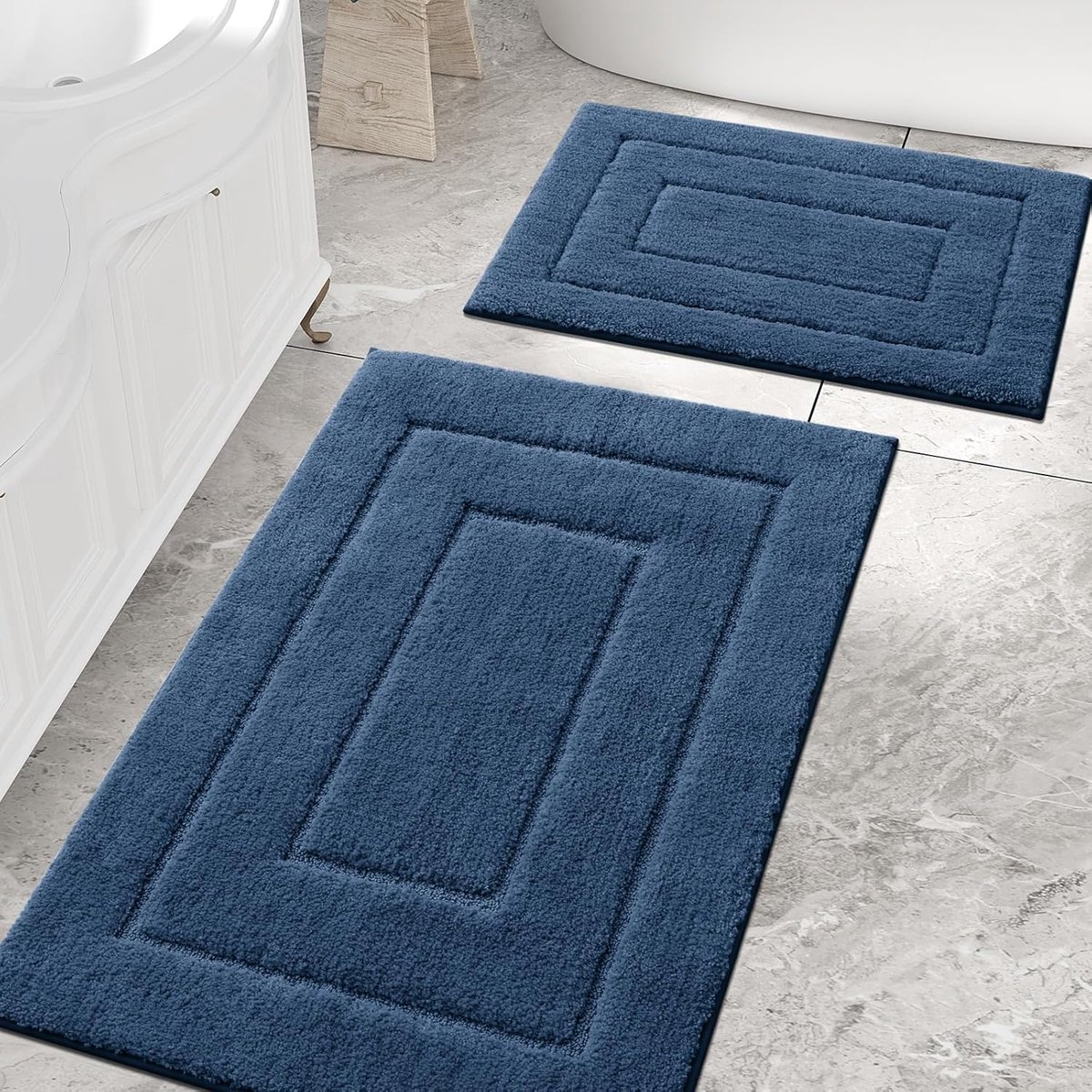 SnelShoppen - Microfiber Badmat Set - 2 Stuks - Antislip - Wasbare Zachte Badmat - Waterabsorberend - 40x60cm + 60x90cm - Marineblauw