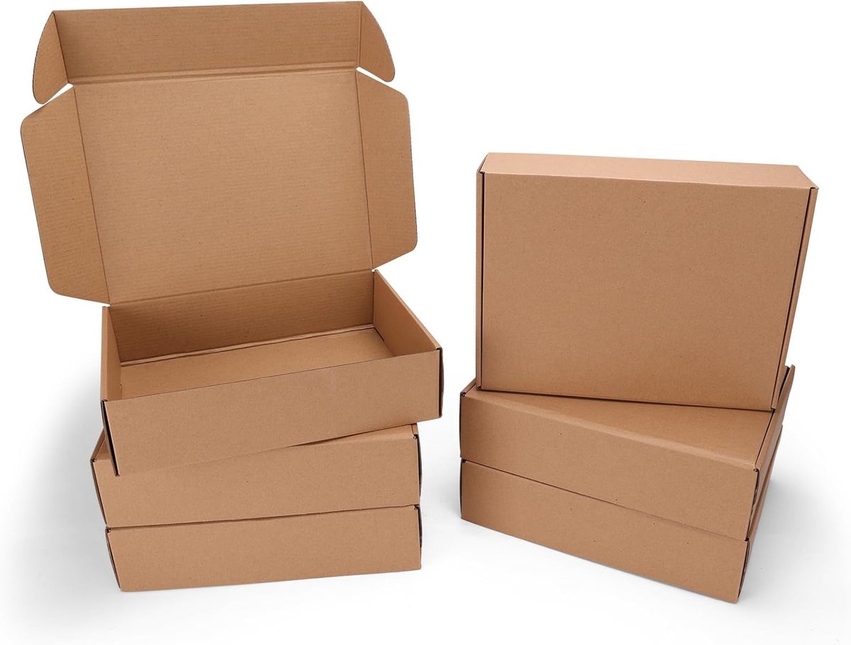 SnelShoppen - Pack van 6 Verzenddozen, Vouwbare Kartonnen Dozen 304 x 228 x 76 mm, Bruine Verpakkingsdozen voor Verzending, Cadeauverpakking, Kantoor,