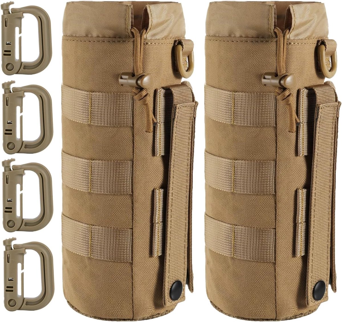 SnelShoppen - 2 Pcs Molle Tactical Bottle Holders, Duurzame Militaire Drinkfleshouder, Waterfleshouder met 4 Haakjes voor Hiking, Camping, Jagen, Outd